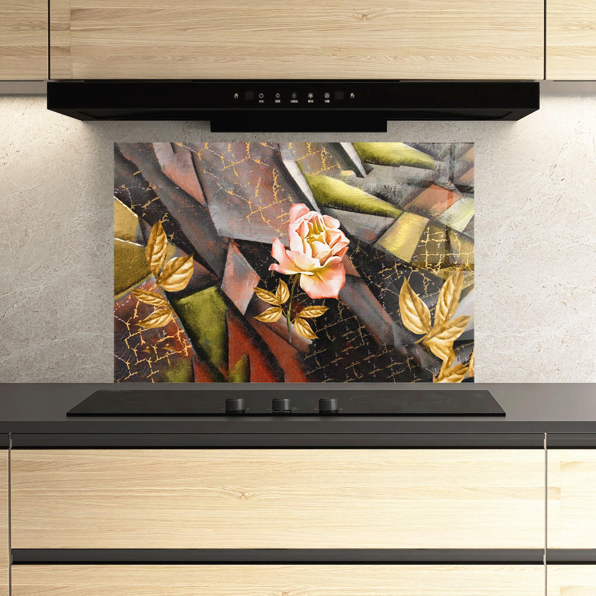 Panou Sticla Bucatarie Golden Rose mockup 3