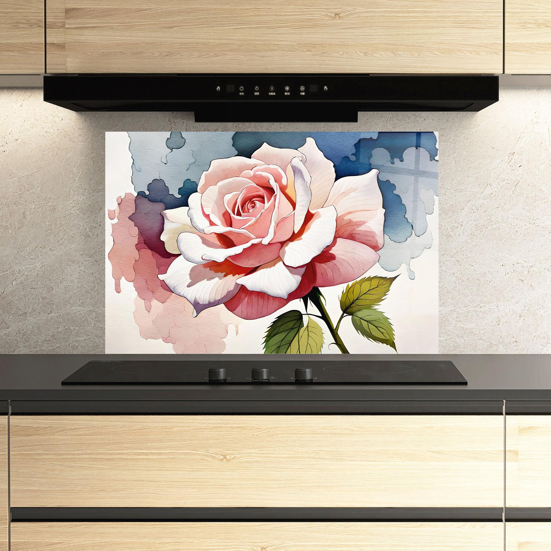 Panou Sticla Bucatarie Light Pink Rose Painting mockup 3
