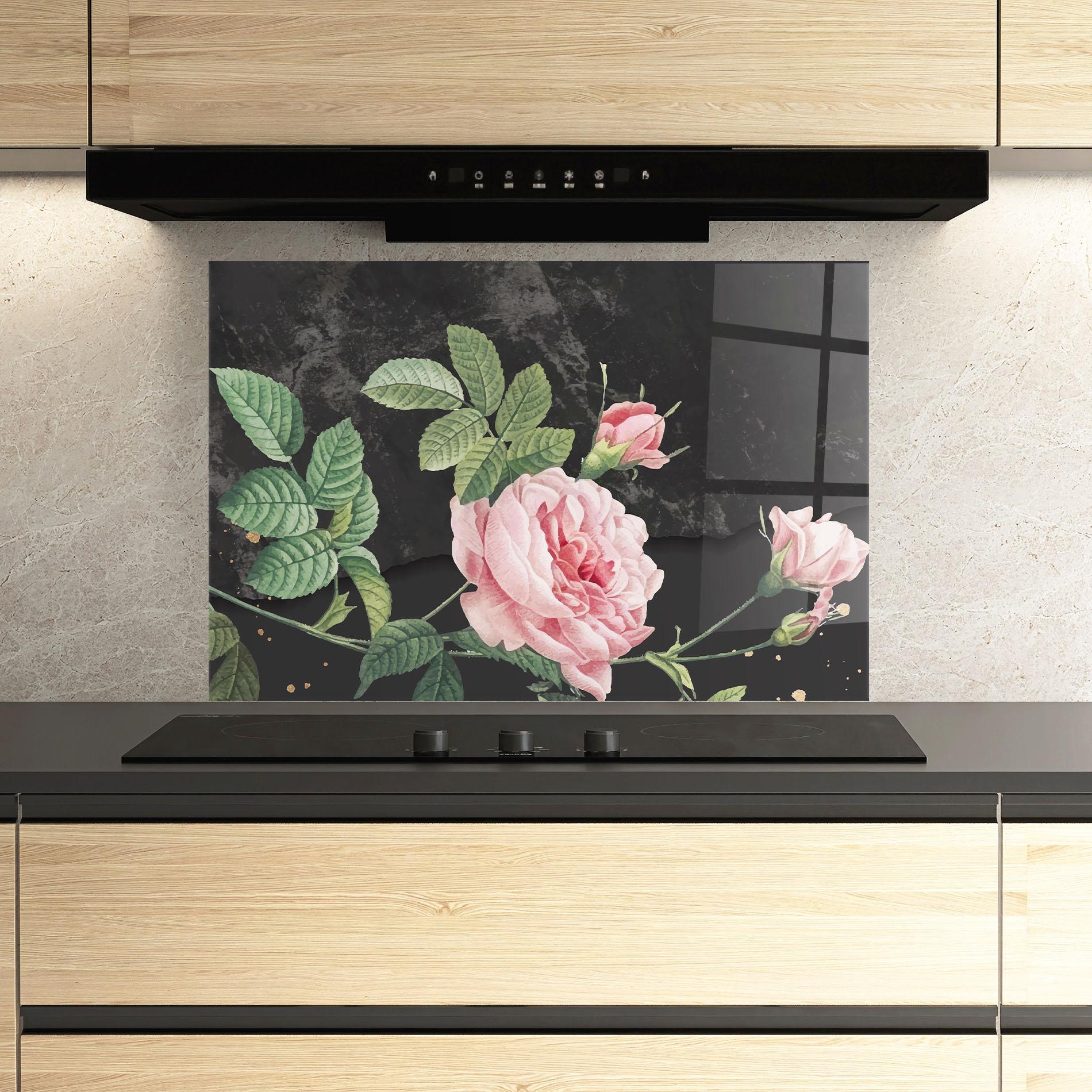 Panou Sticla Bucatarie Marble Roses mockup 3