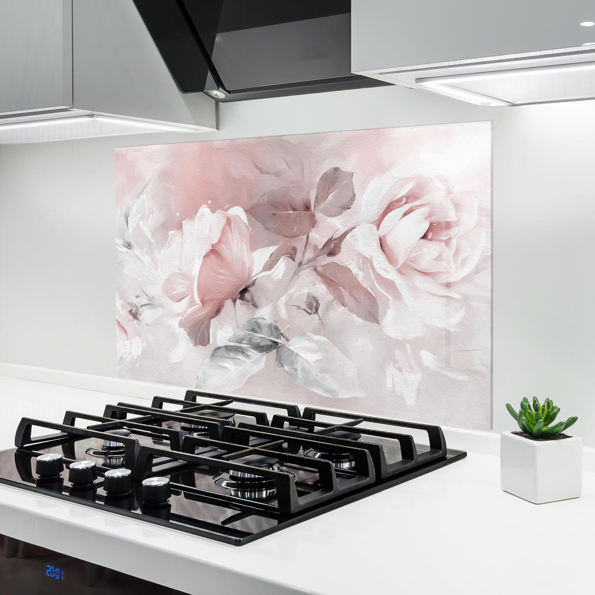Panou Sticla Bucatarie Abstract Pink Flowers mockup 6