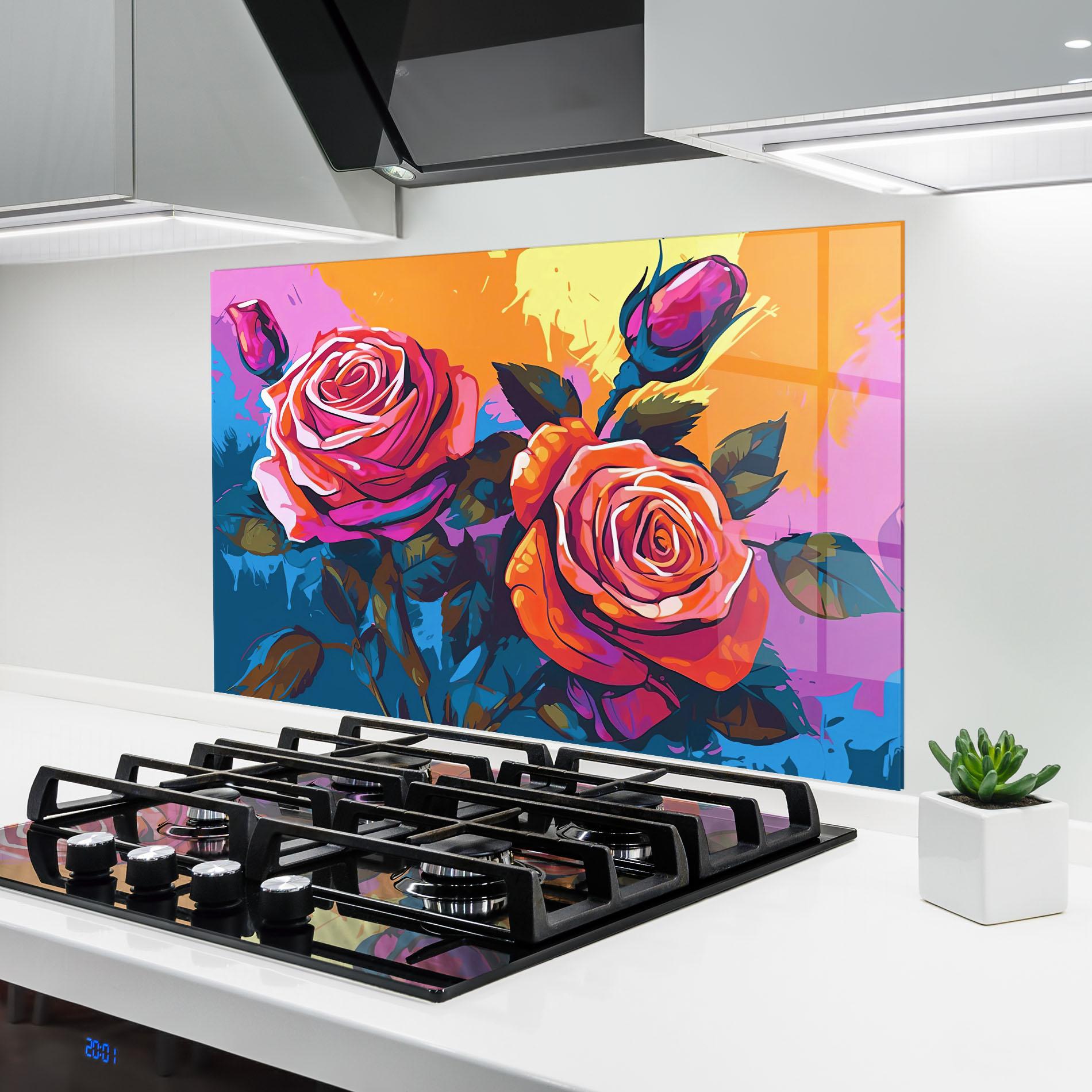 Panou Sticla Bucatarie Blue Orange Rose mockup 6