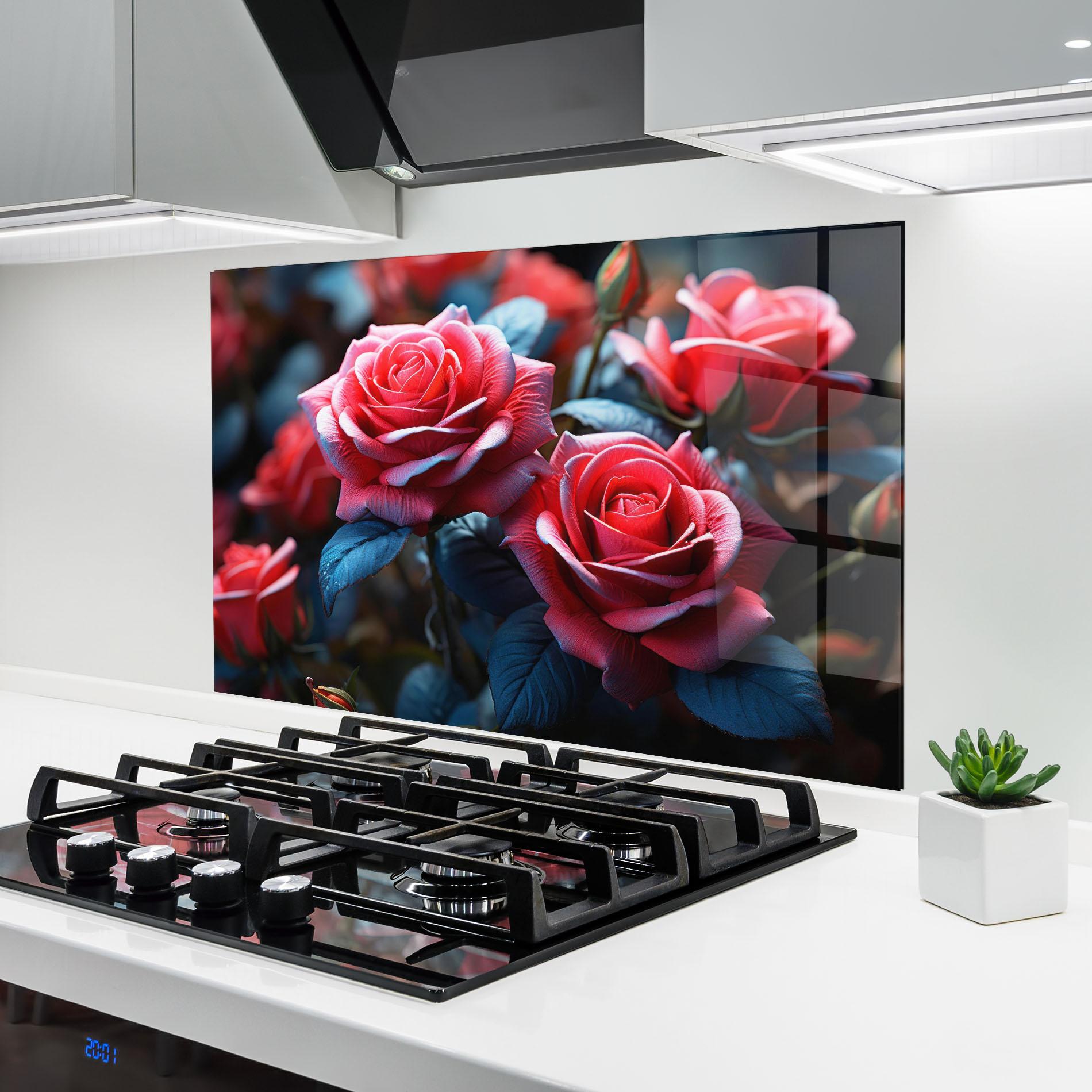 Panou Sticla Bucatarie Dark Pink Rose mockup 6
