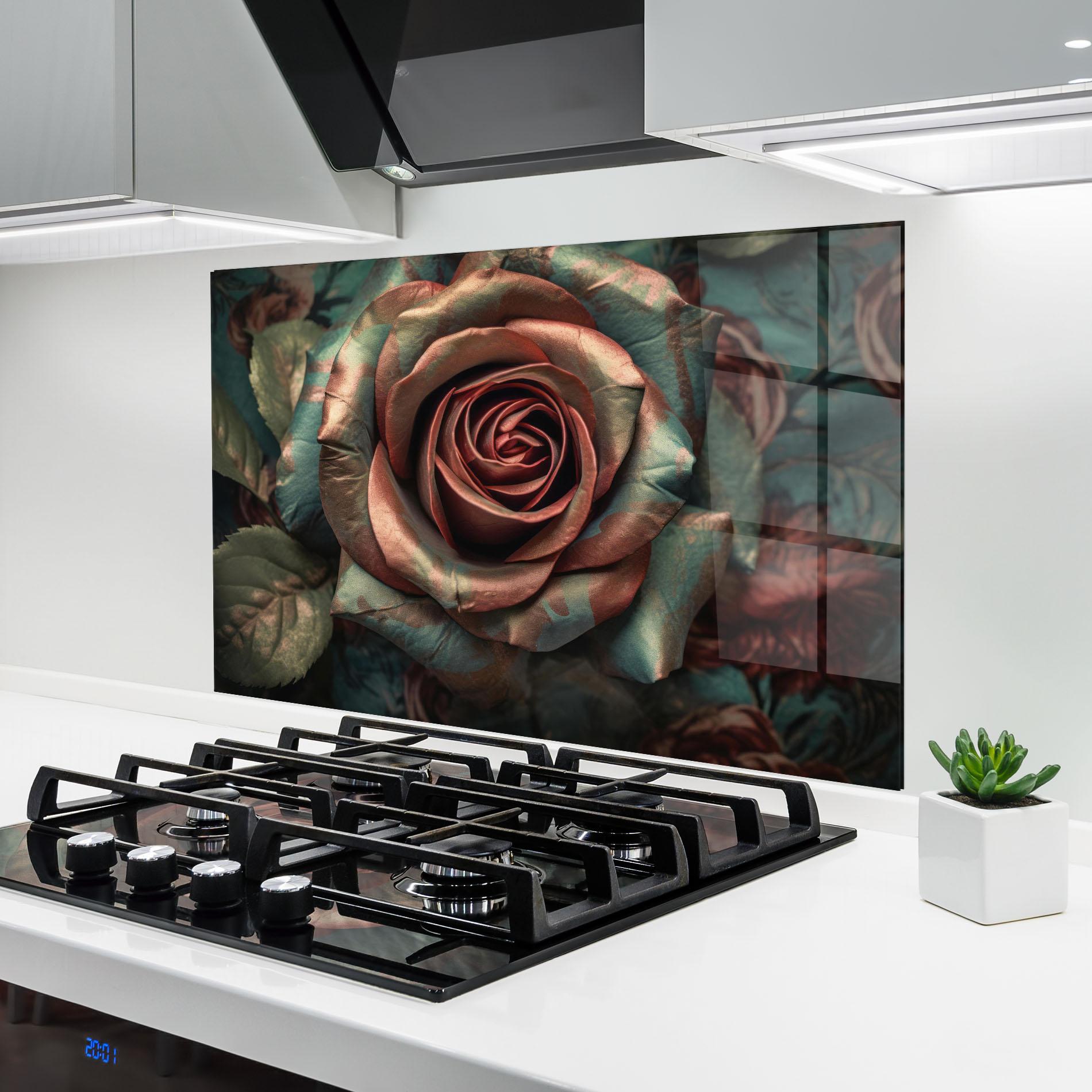 Panou Sticla Bucatarie Exotic Blue Rose mockup 6