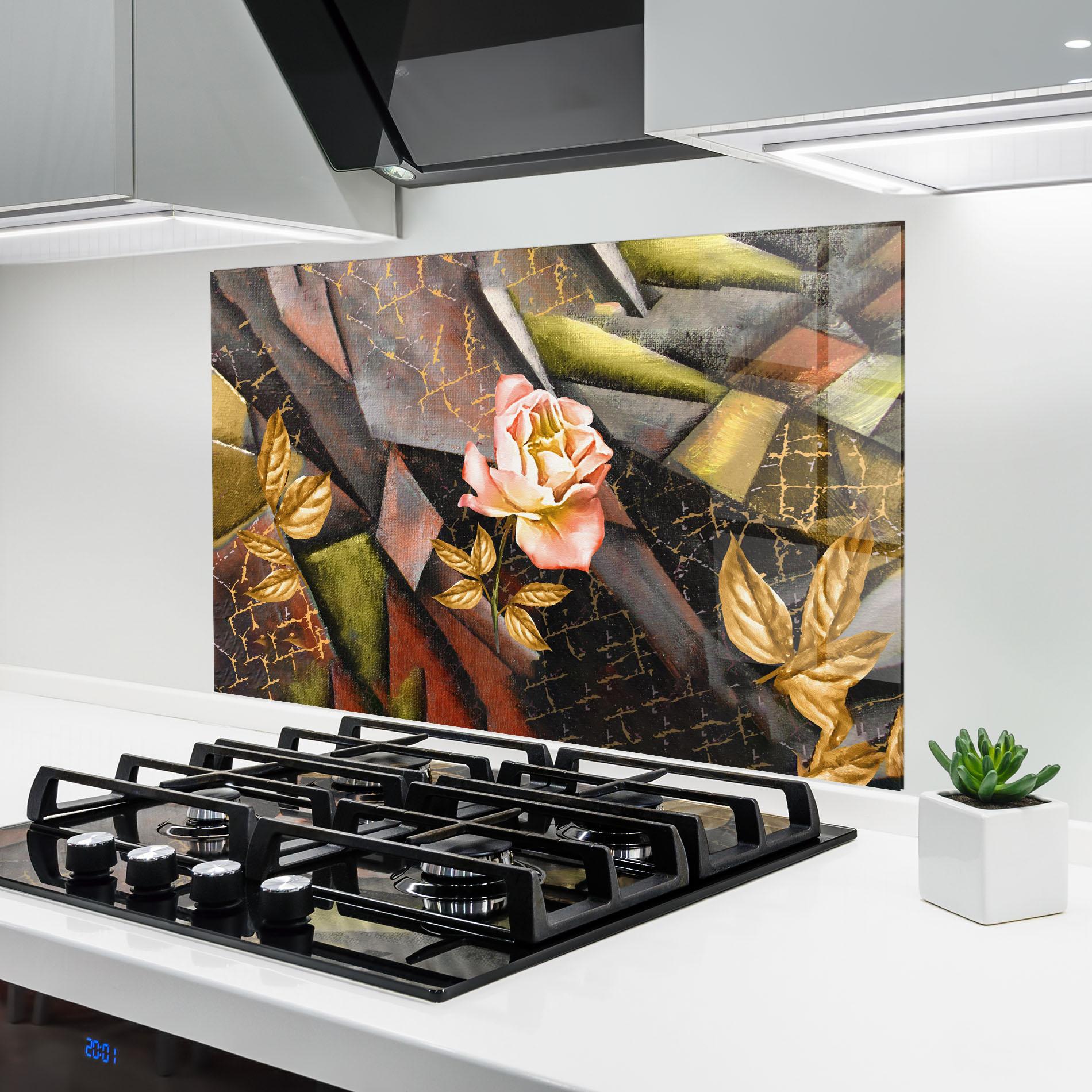 Panou Sticla Bucatarie Golden Rose mockup 6