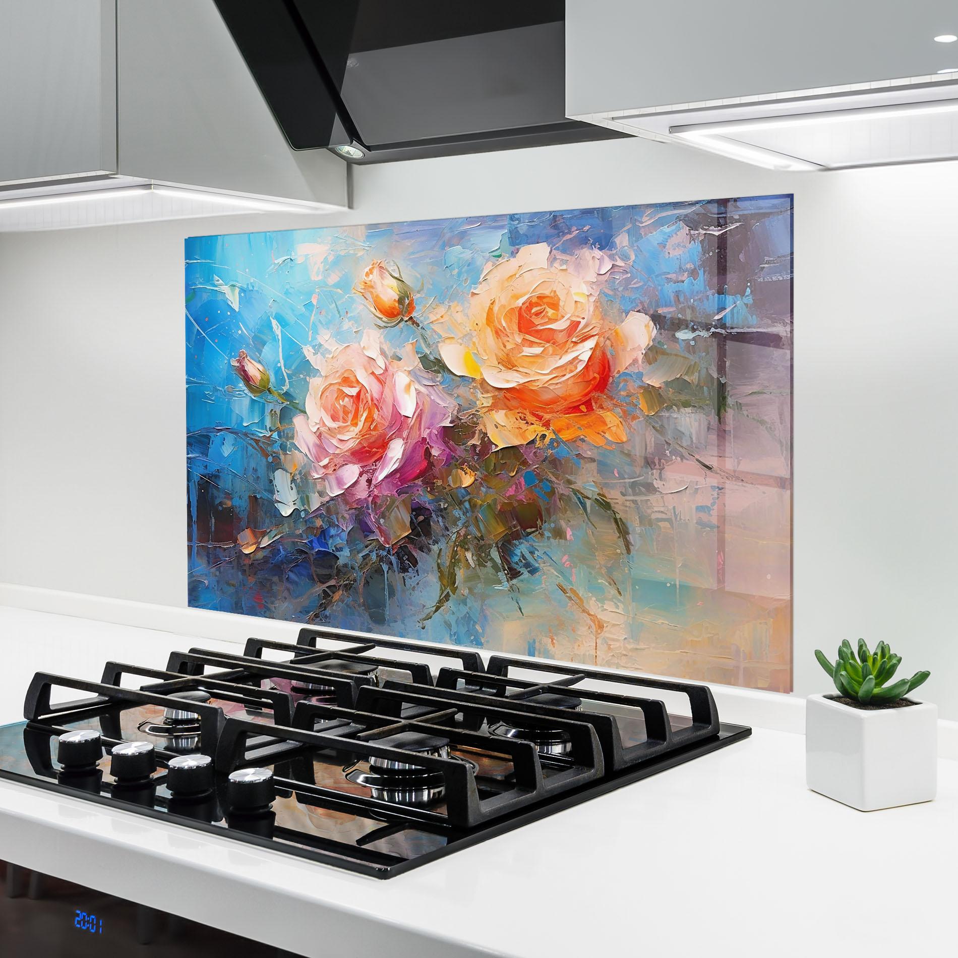 Panou Sticla Bucatarie Light Orange Rose Painting mockup 6