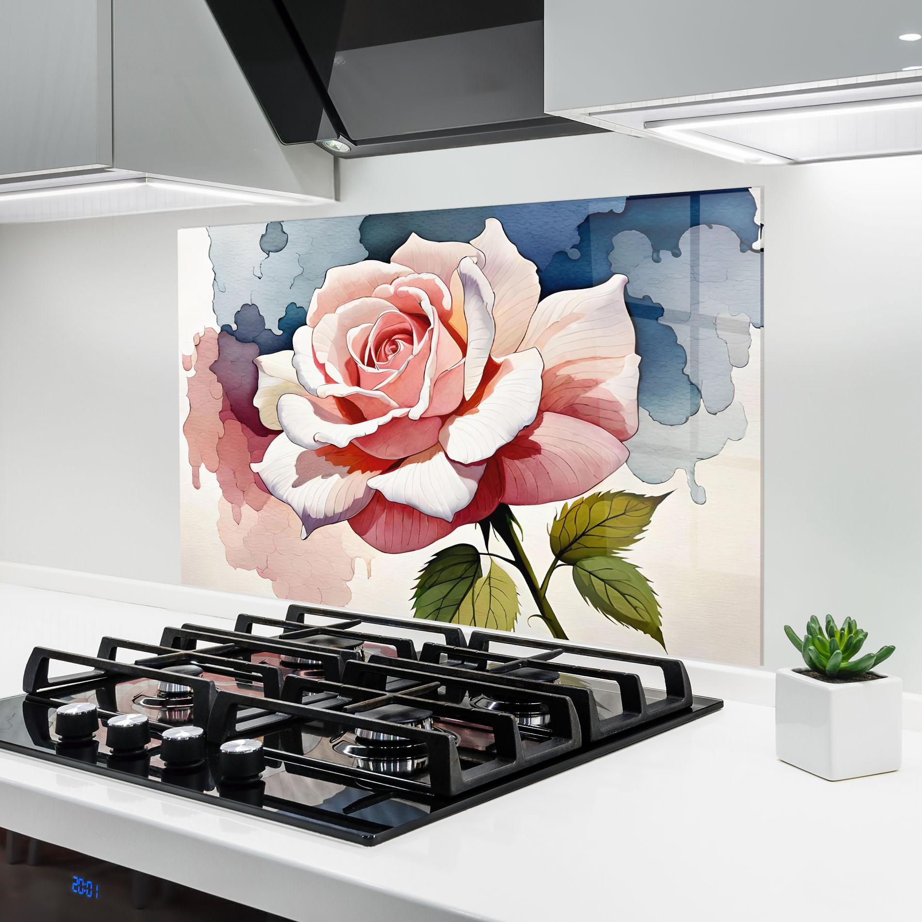 Panou Sticla Bucatarie Light Pink Rose Painting mockup 6