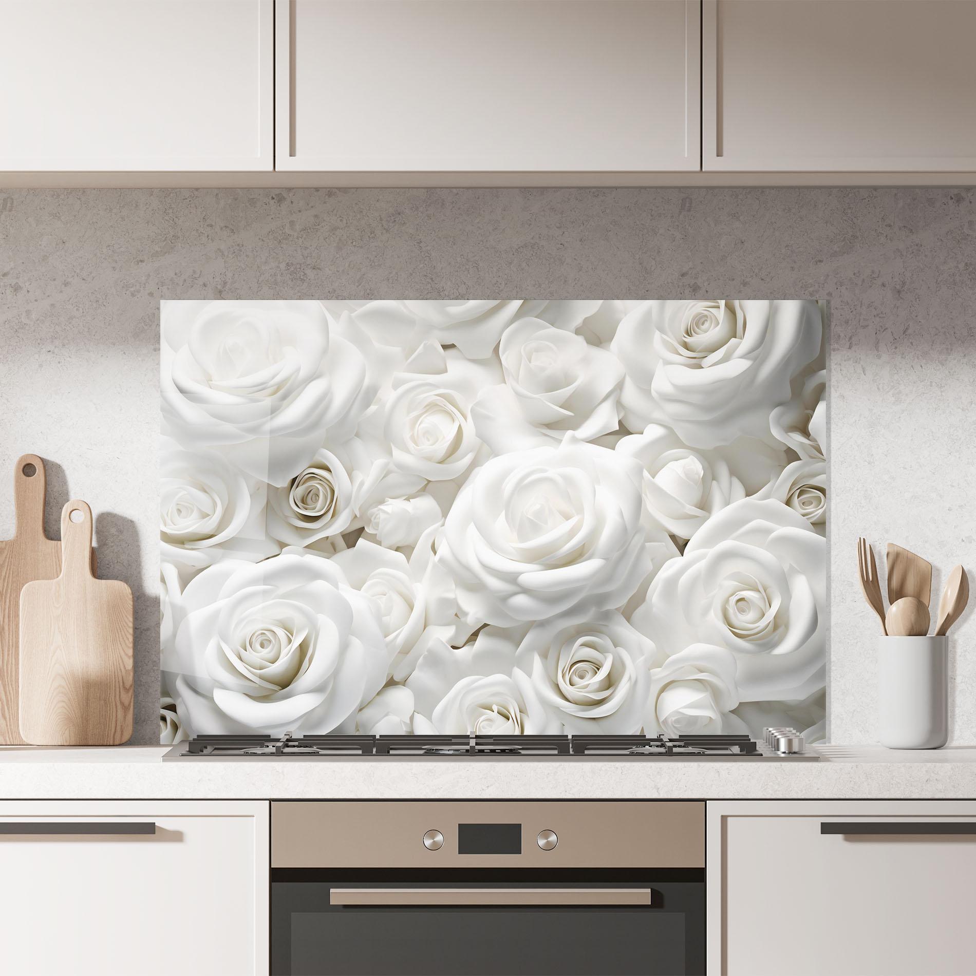 Panou Sticla Bucatarie 3d White Roses mockup 7