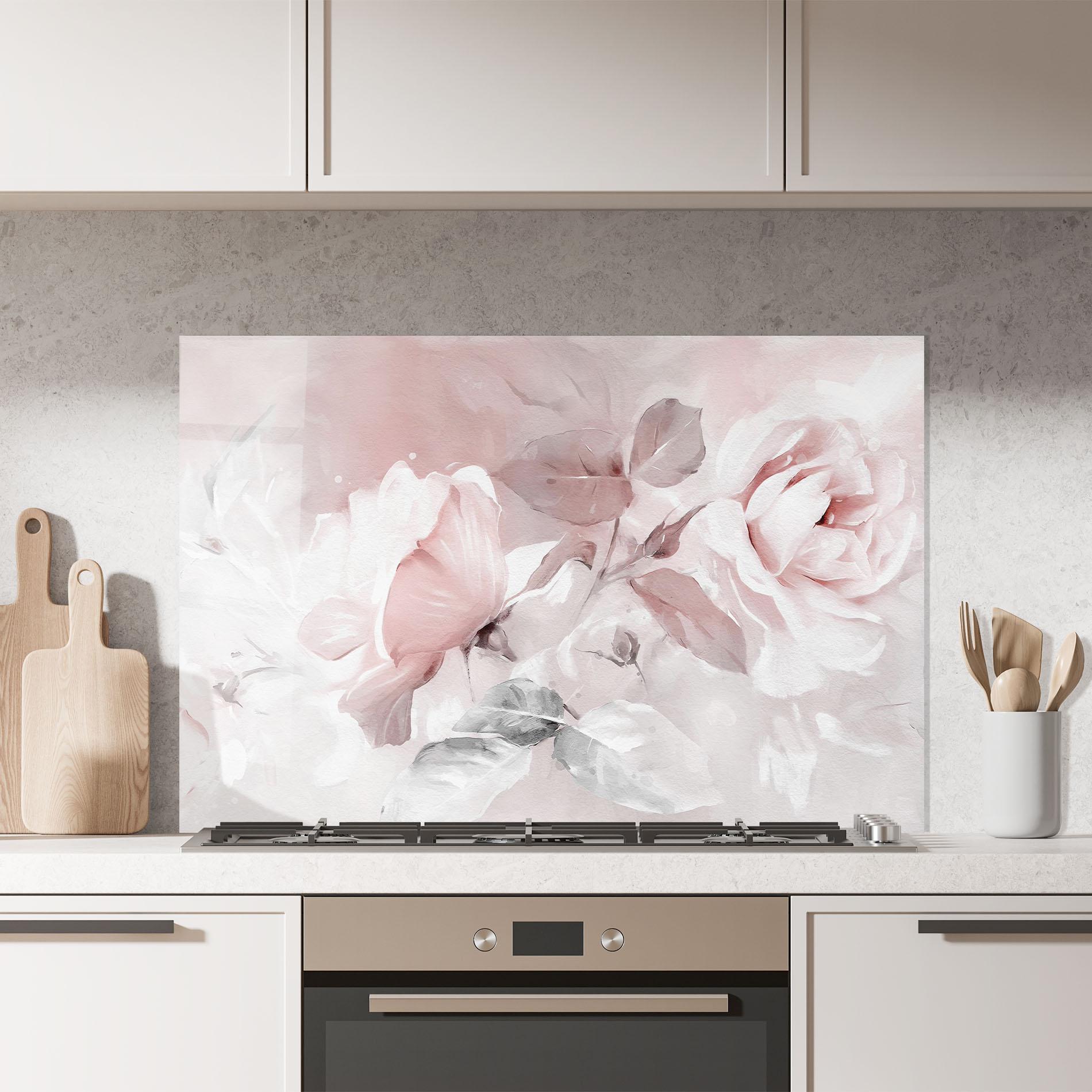 Panou Sticla Bucatarie Abstract Pink Flowers mockup 7