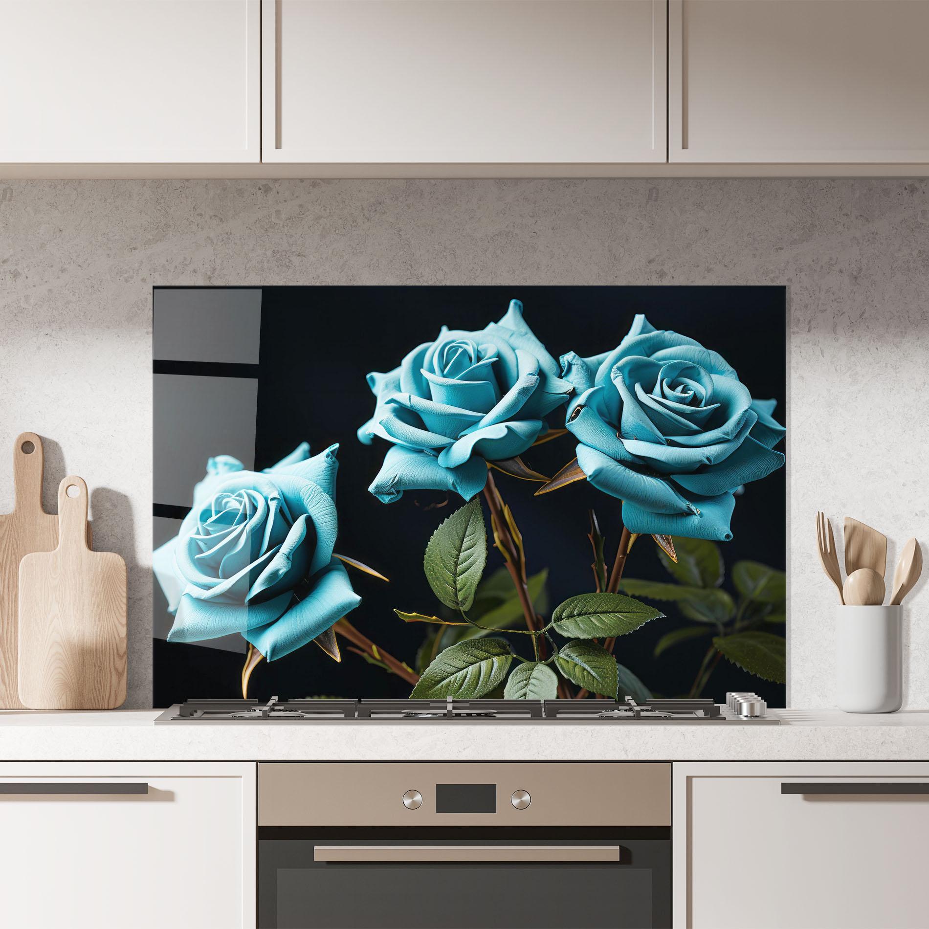Panou Sticla Bucatarie Blue Roses mockup 7