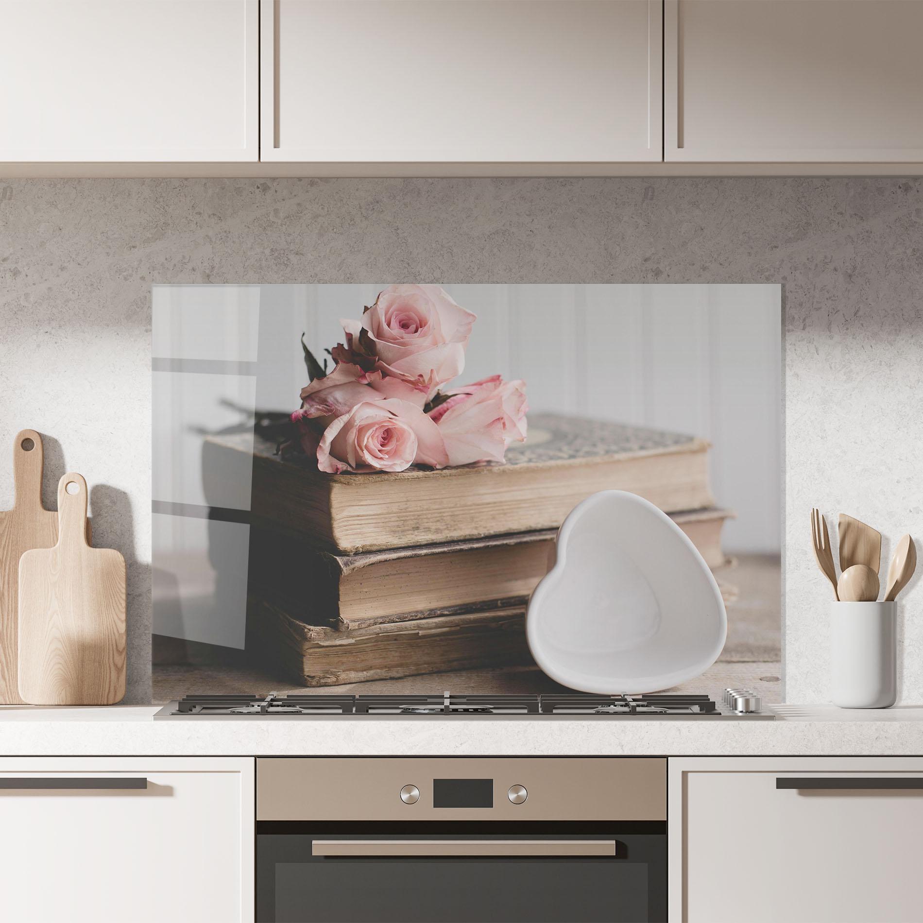 Panou Sticla Bucatarie Books With Roses mockup 7