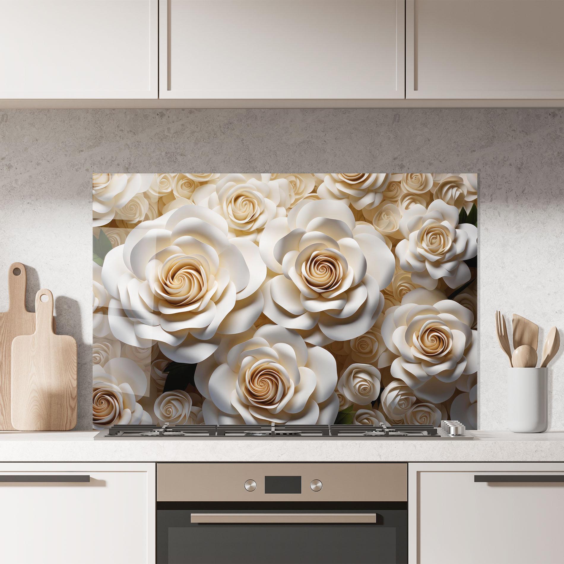 Panou Sticla Bucatarie Cream Roses Wall mockup 7