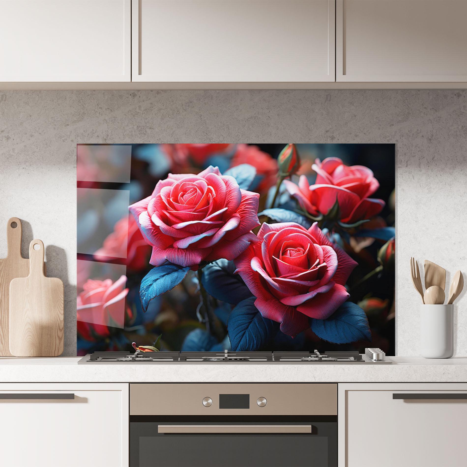 Panou Sticla Bucatarie Dark Pink Rose mockup 7