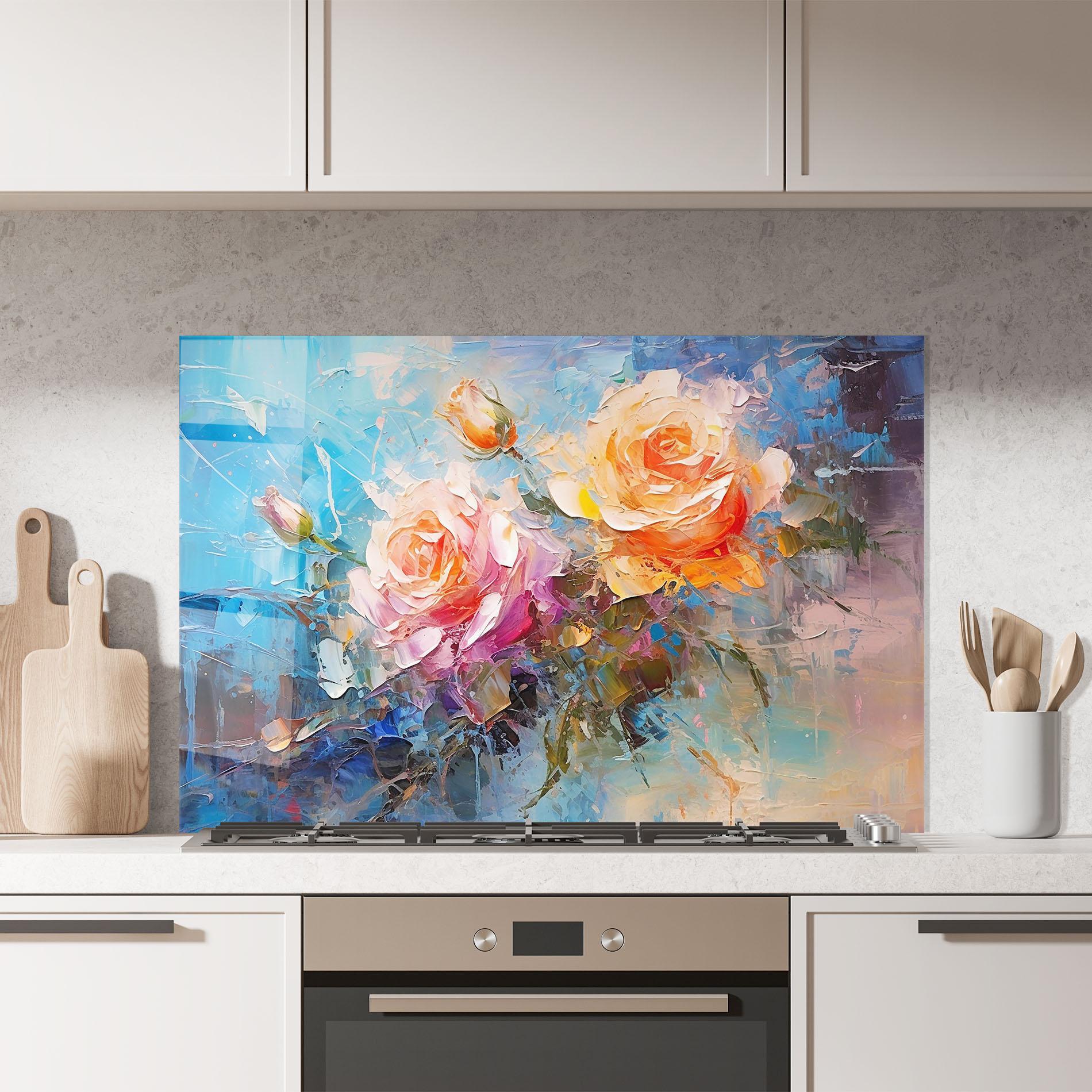 Panou Sticla Bucatarie Light Orange Rose Painting mockup 7