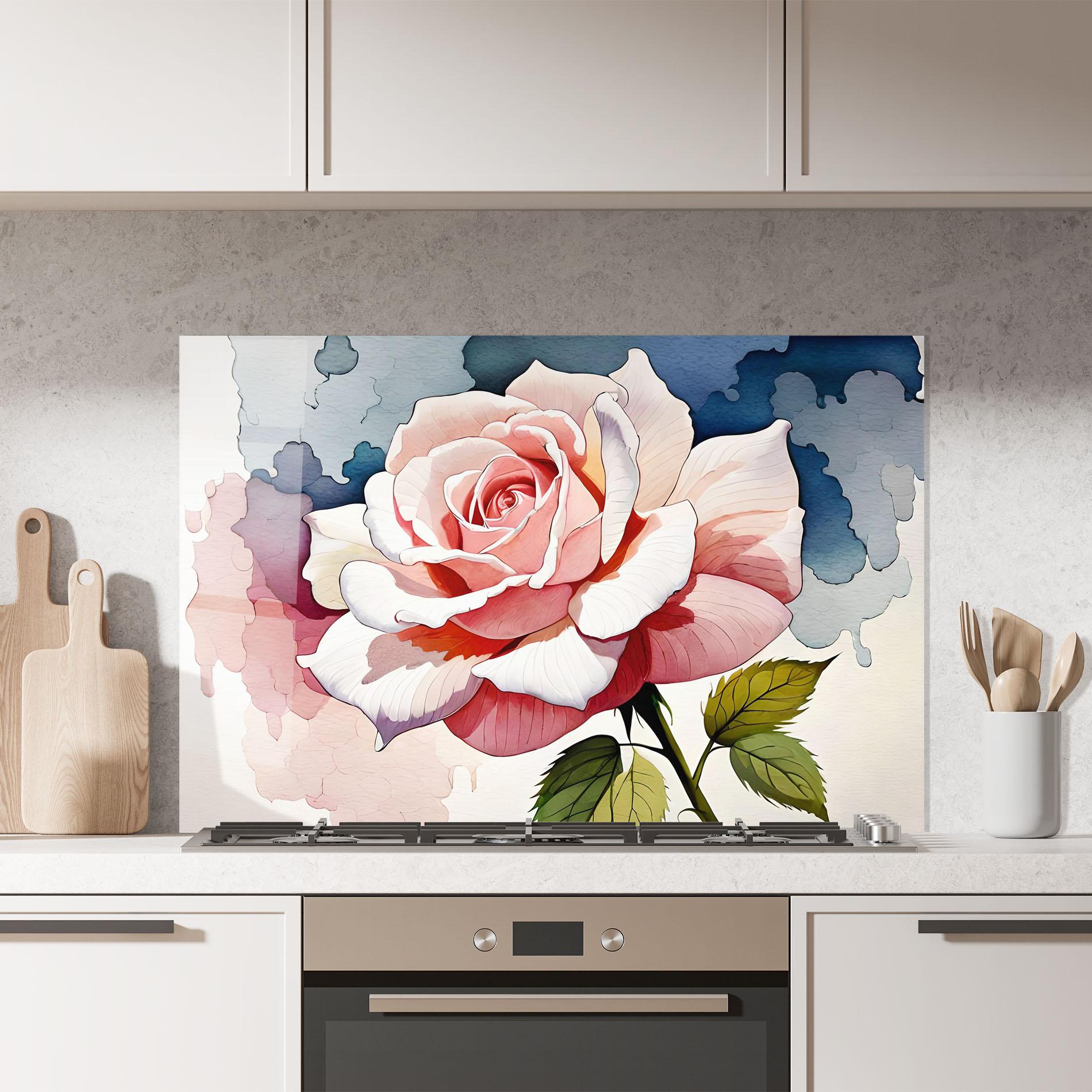 Panou Sticla Bucatarie Light Pink Rose Painting mockup 7