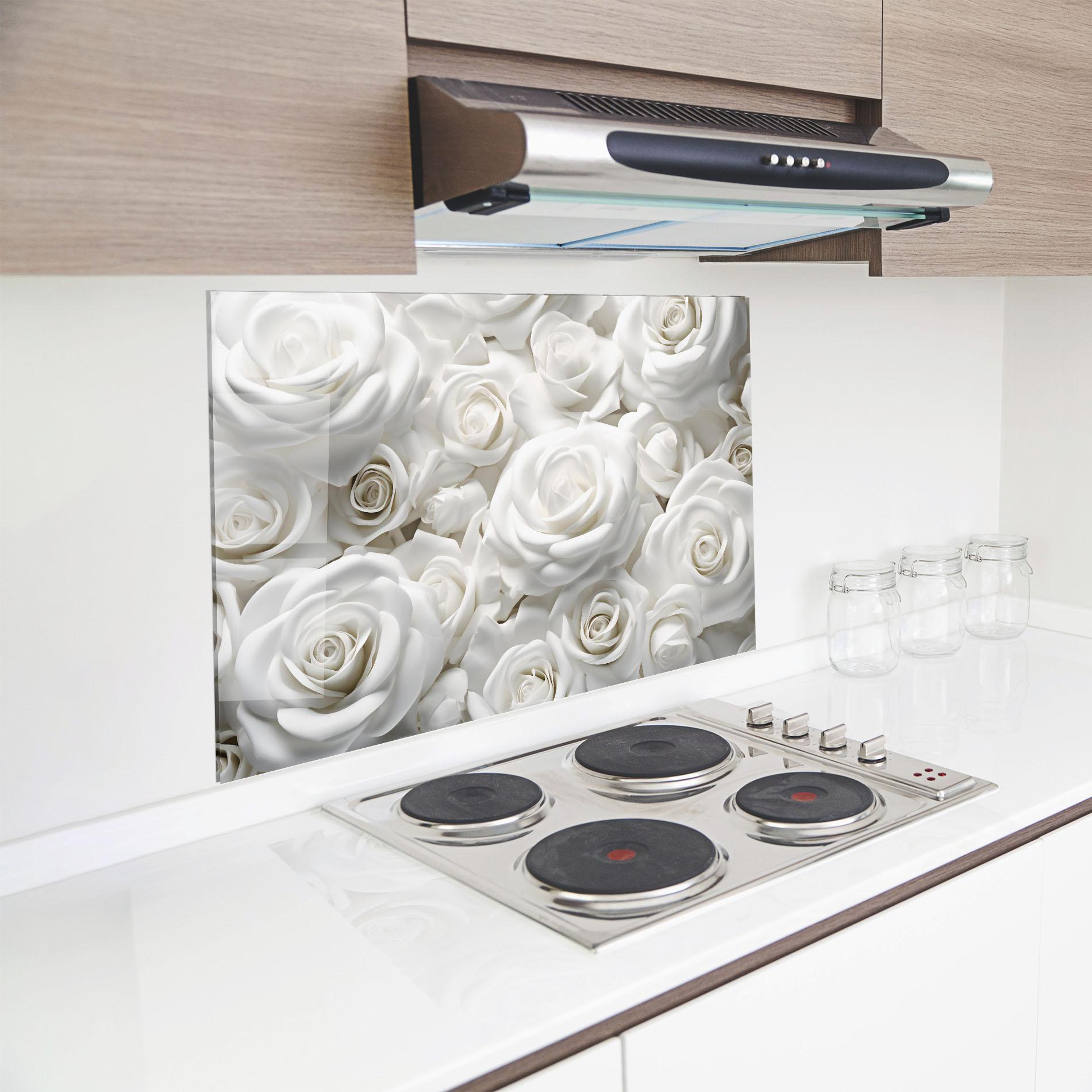 Panou Sticla Bucatarie 3d White Roses mockup 8