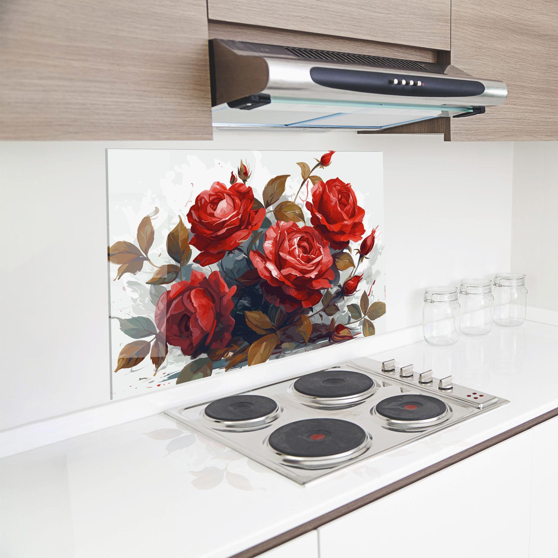 Panou Sticla Bucatarie Beautiful Red Roses mockup 8