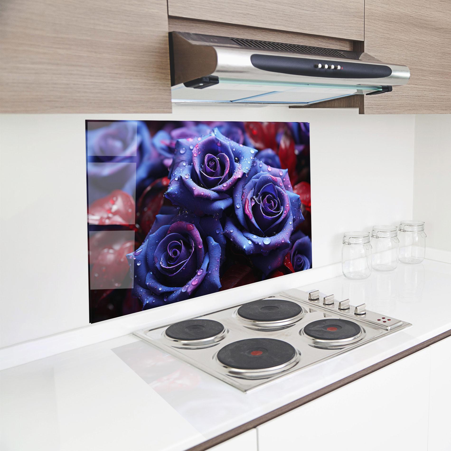Panou Sticla Bucatarie Blue Purple Rose mockup 8