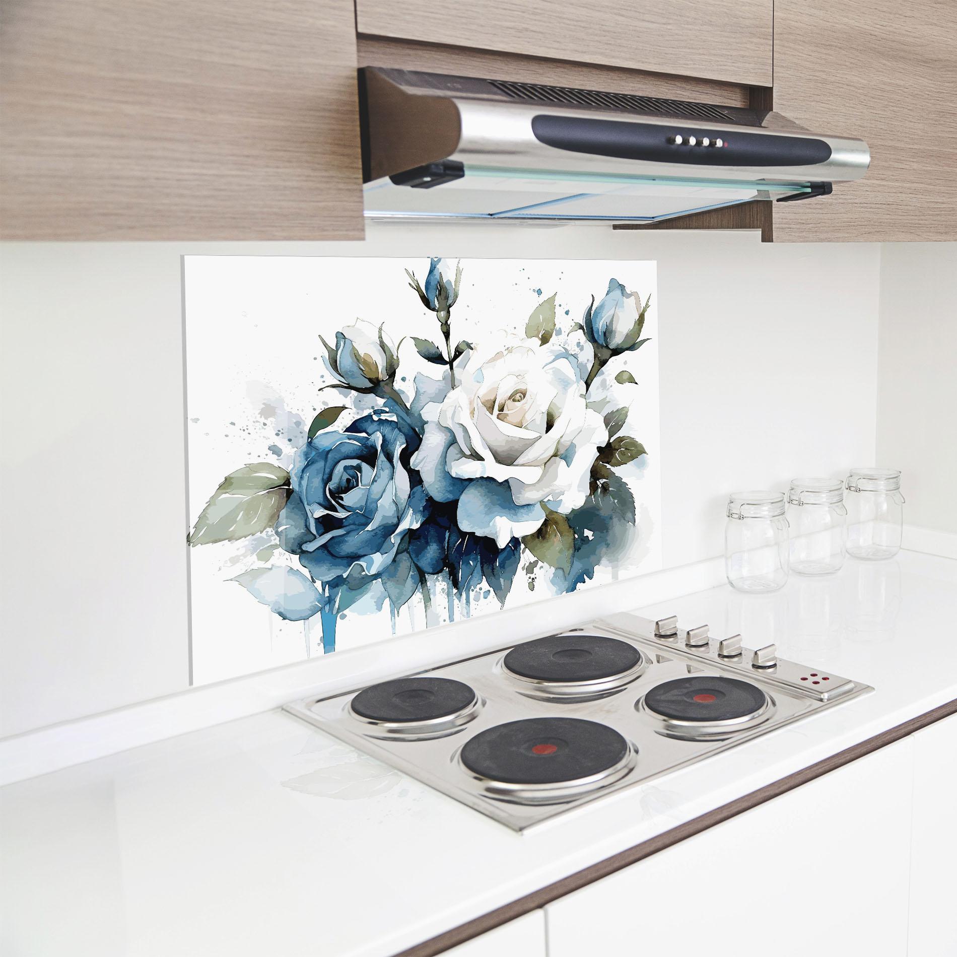 Panou Sticla Bucatarie Blue White Roses mockup 8