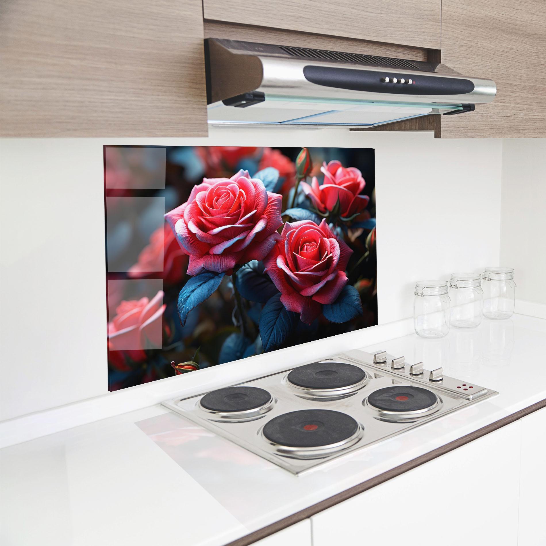 Panou Sticla Bucatarie Dark Pink Rose mockup 8