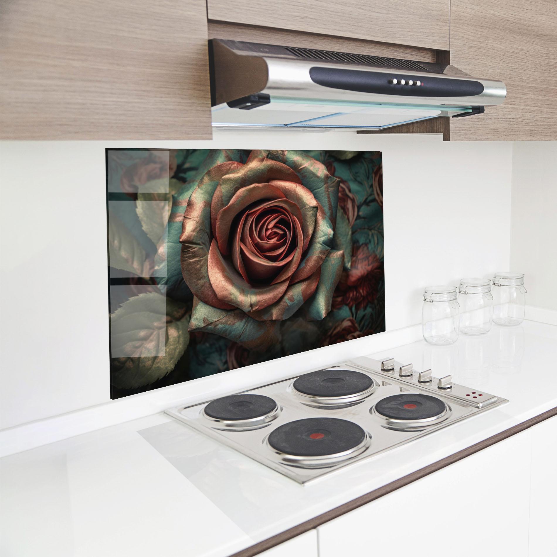 Panou Sticla Bucatarie Exotic Blue Rose mockup 8