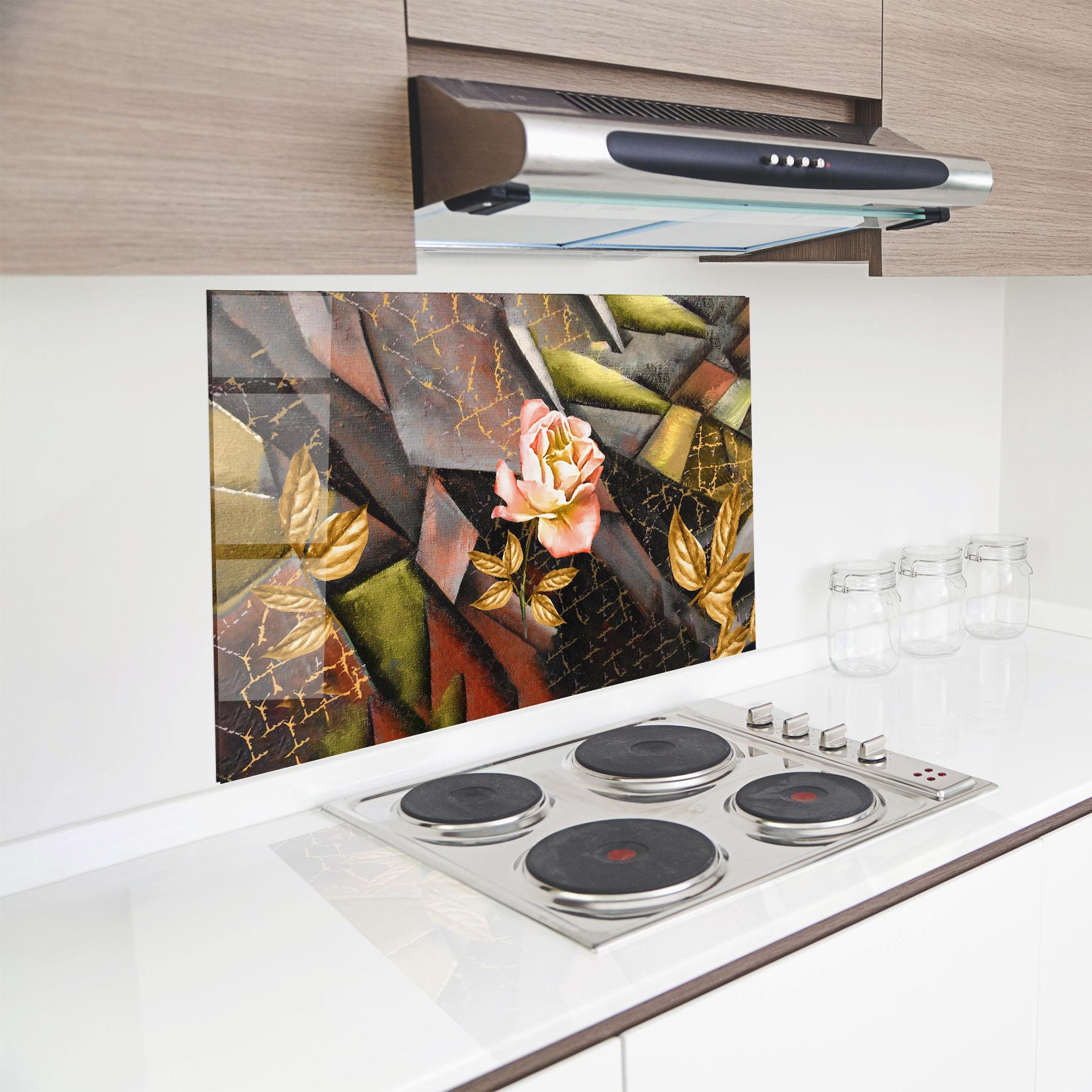 Panou Sticla Bucatarie Golden Rose mockup 8