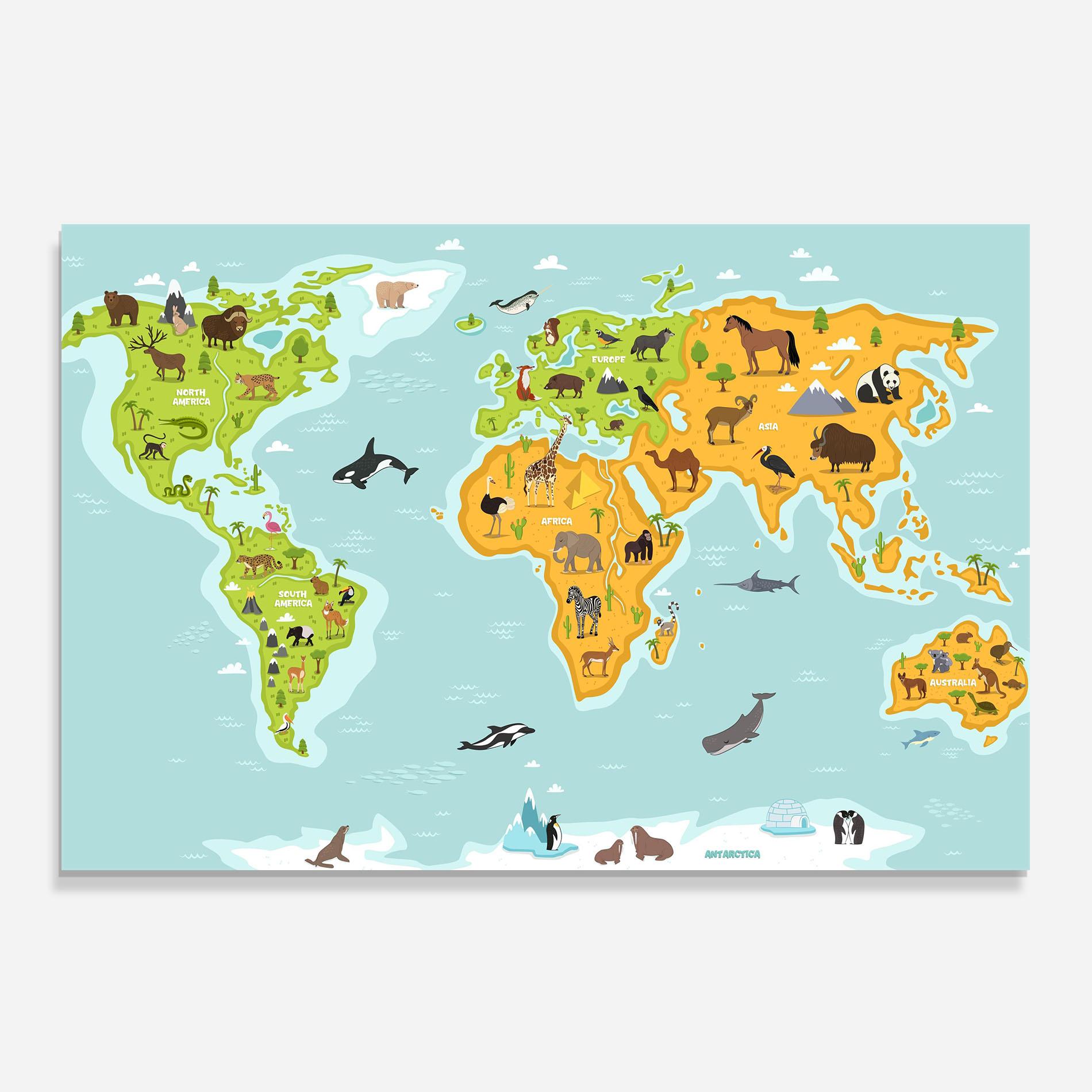 Panou Sticla Bucatarie Animals World Map mockup 0