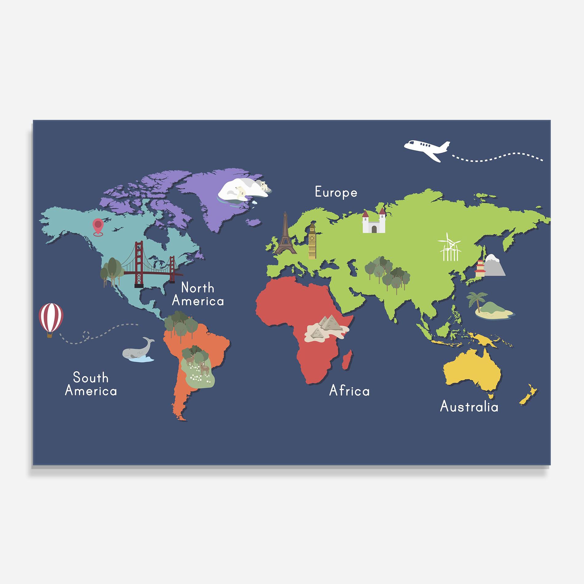 Panou Sticla Bucatarie Blue Map World mockup 0