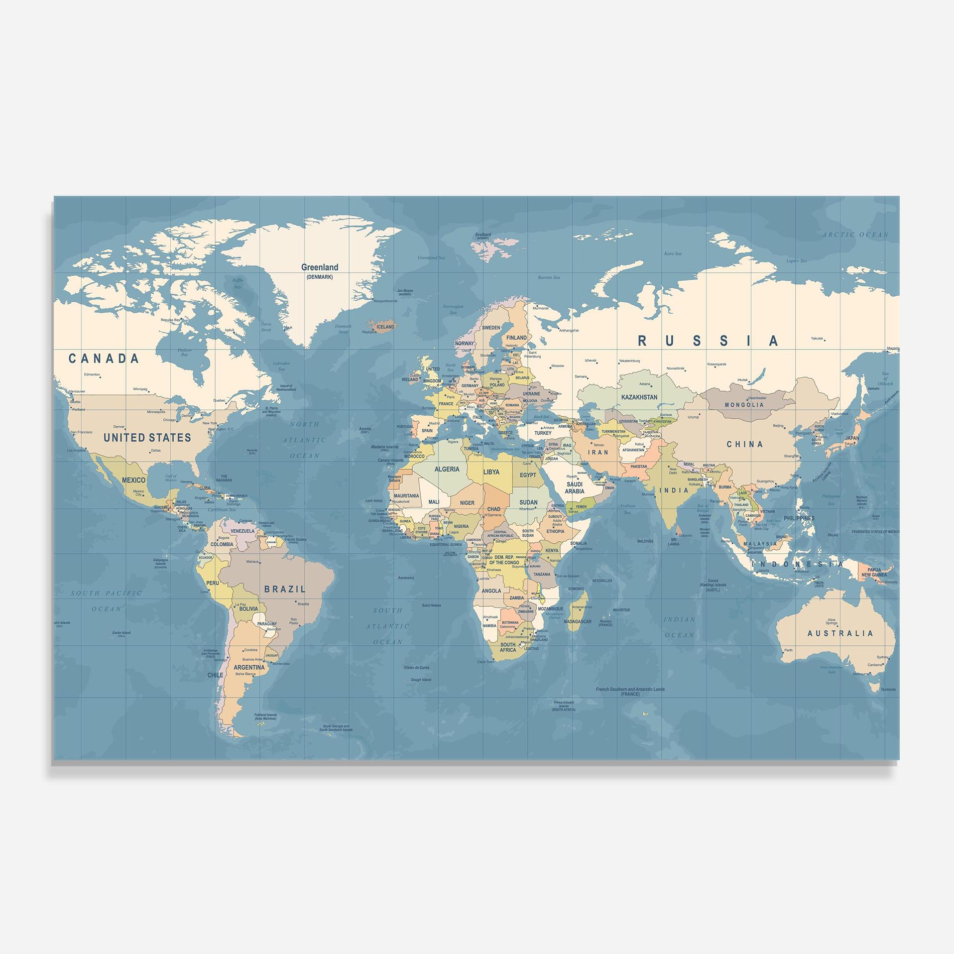 Panou Sticla Bucatarie Blue World Map mockup 0
