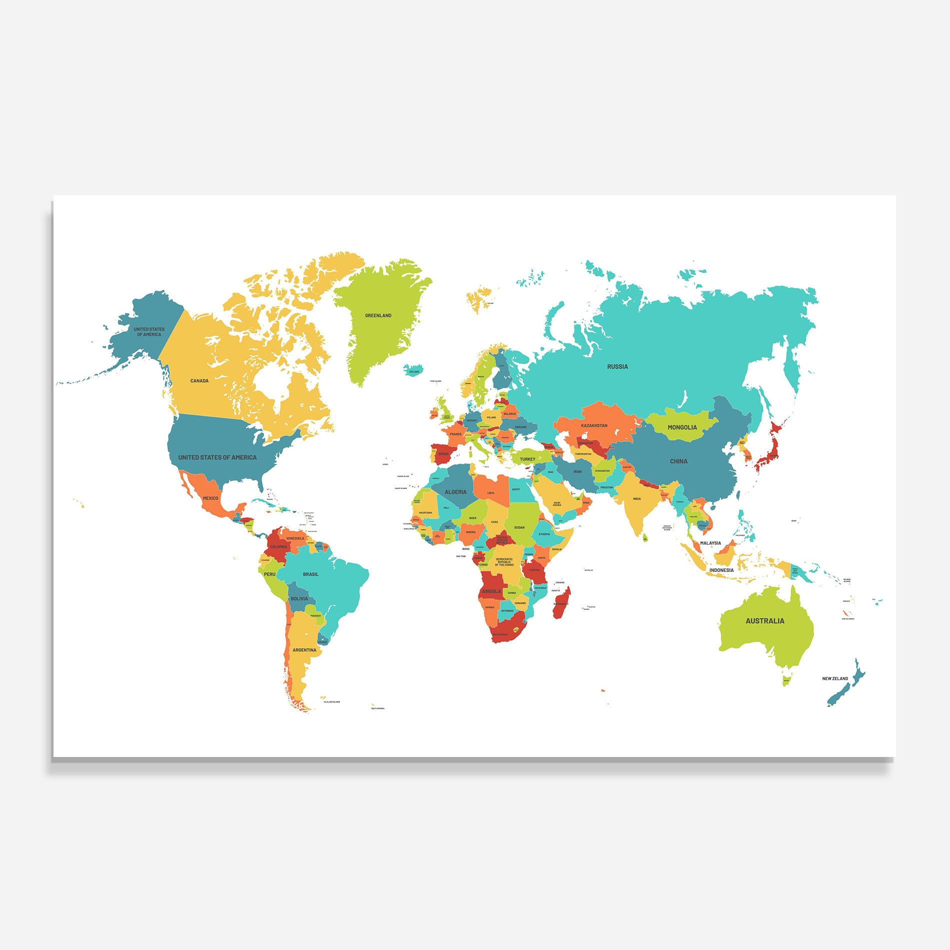 Panou Sticla Bucatarie Colorful World Map mockup 0
