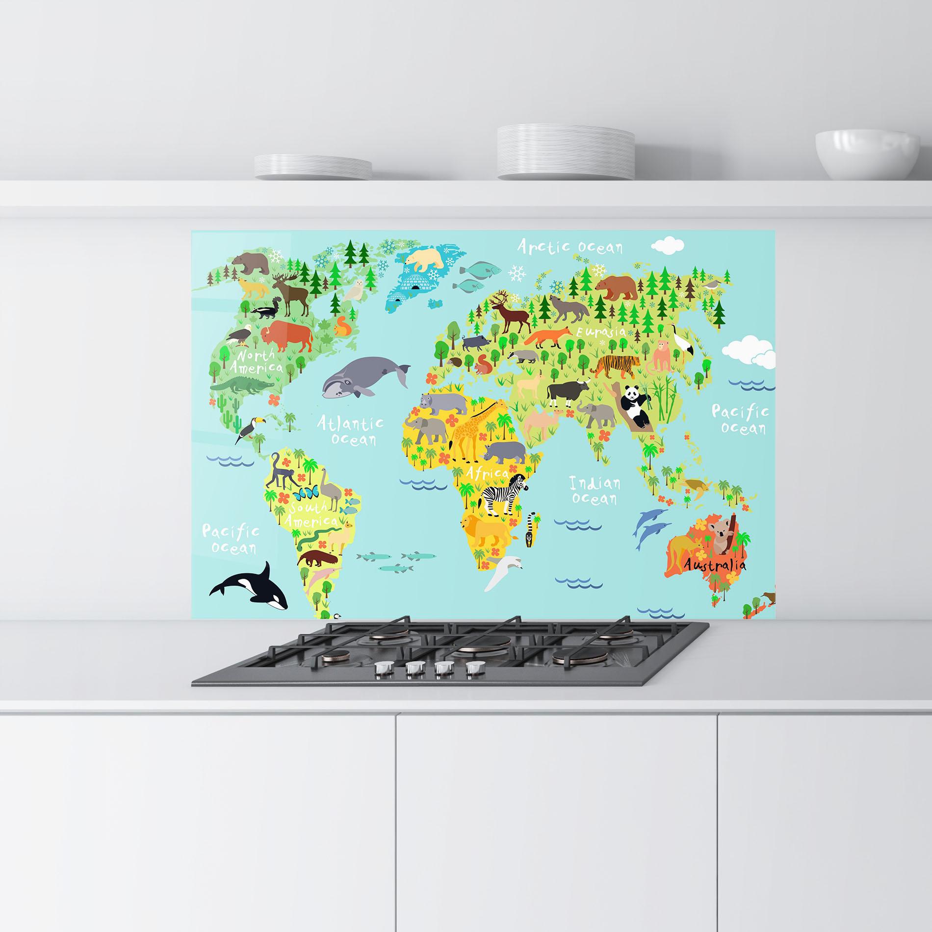 Panou Sticla Bucatarie Animal World Map mockup 9