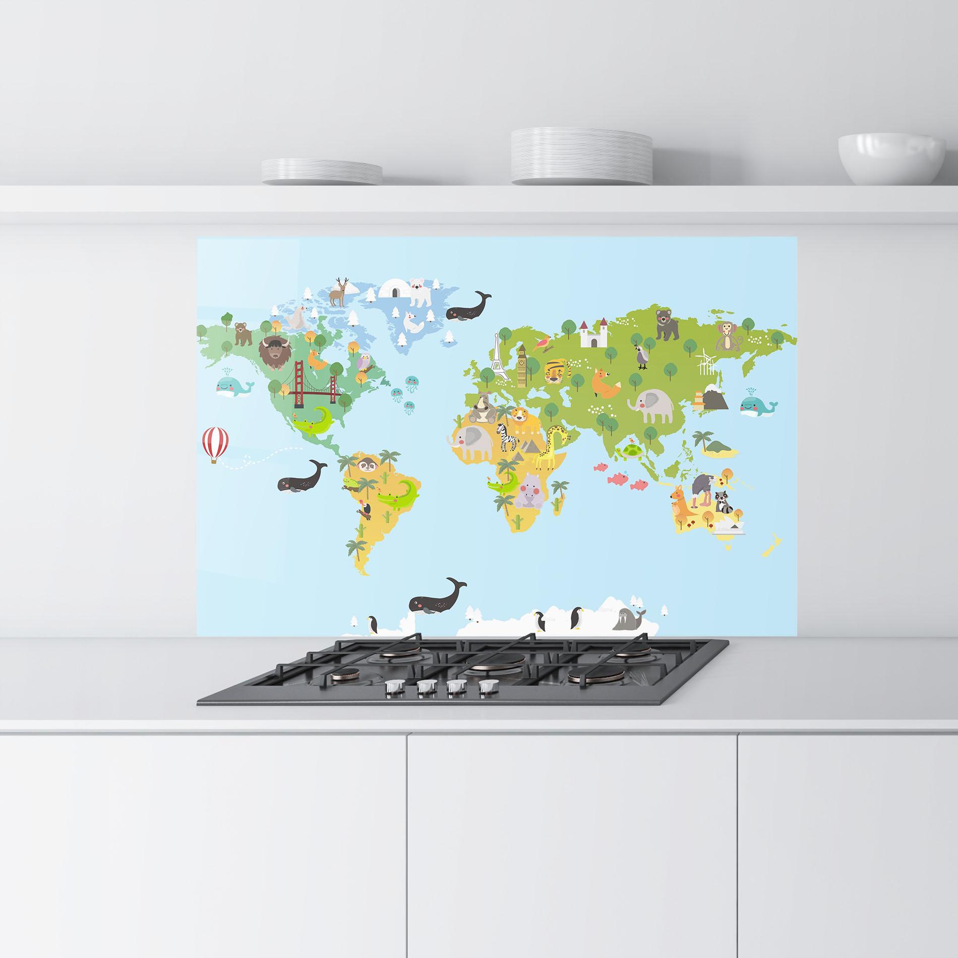 Panou Sticla Bucatarie Animals Cute Map mockup 9