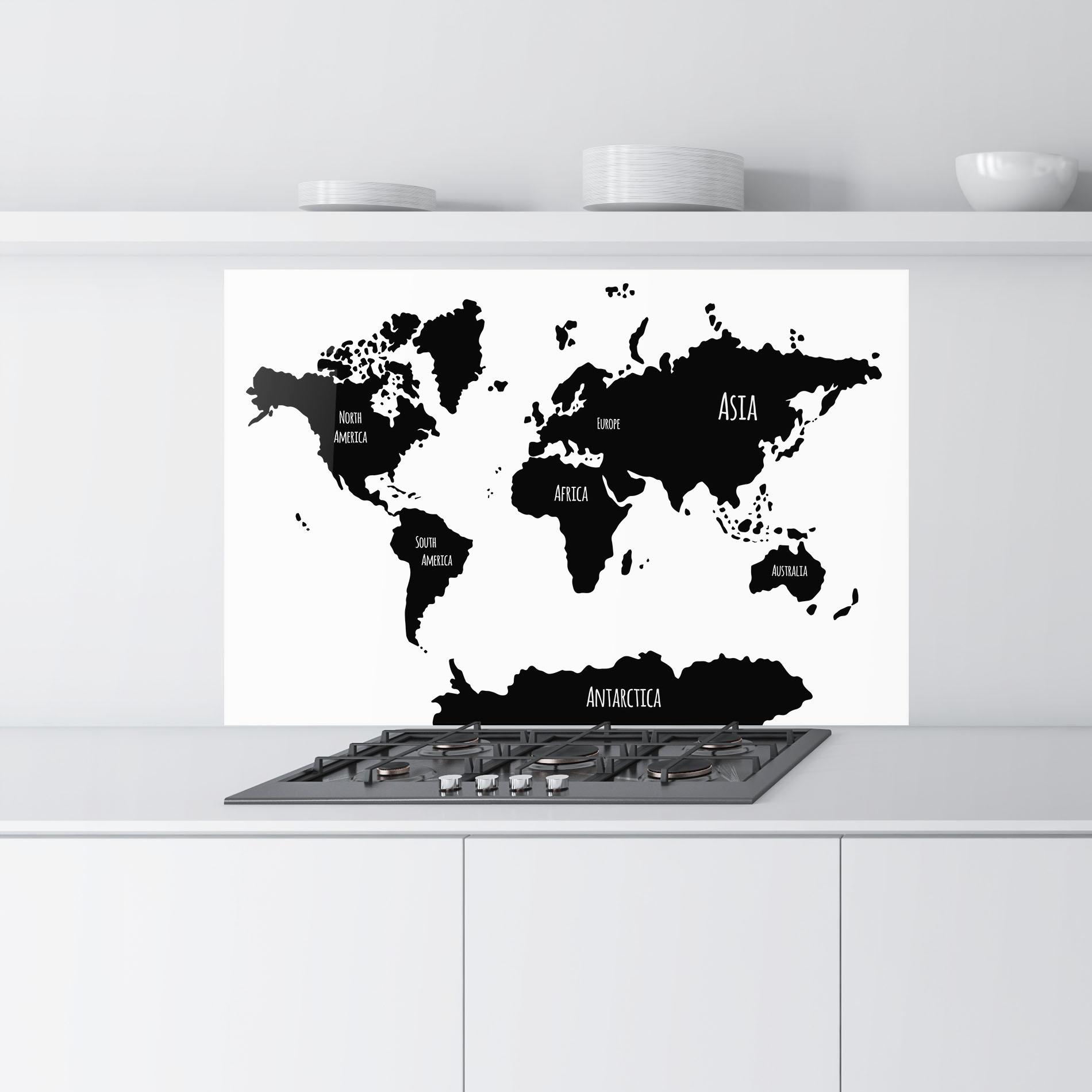 Panou Sticla Bucatarie Black Map World mockup 9