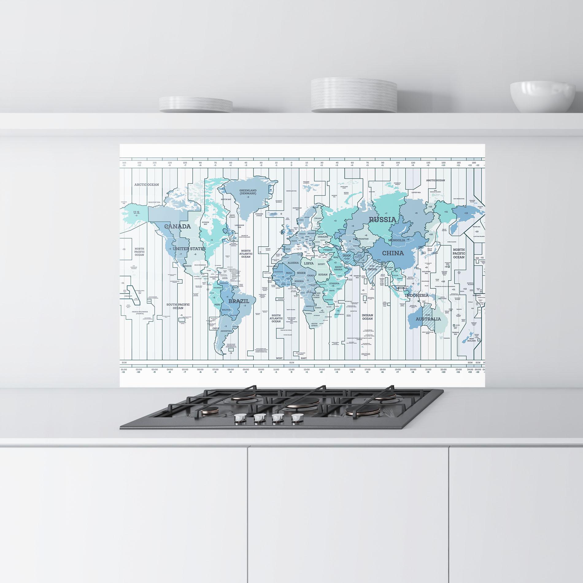 Panou Sticla Bucatarie Blue Green Map mockup 9