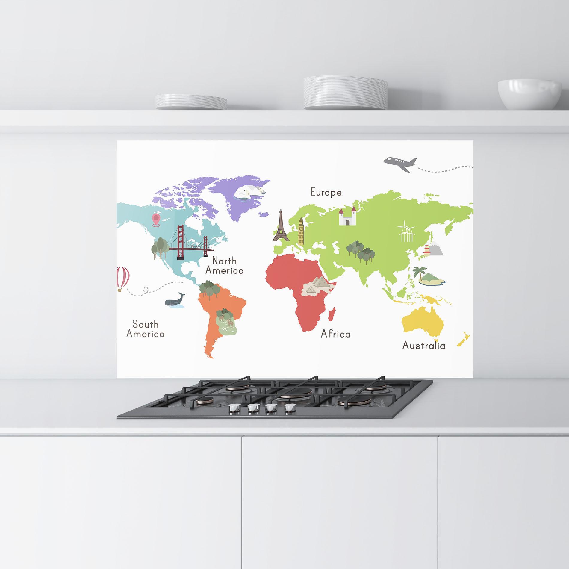 Panou Sticla Bucatarie Colored World Map mockup 9