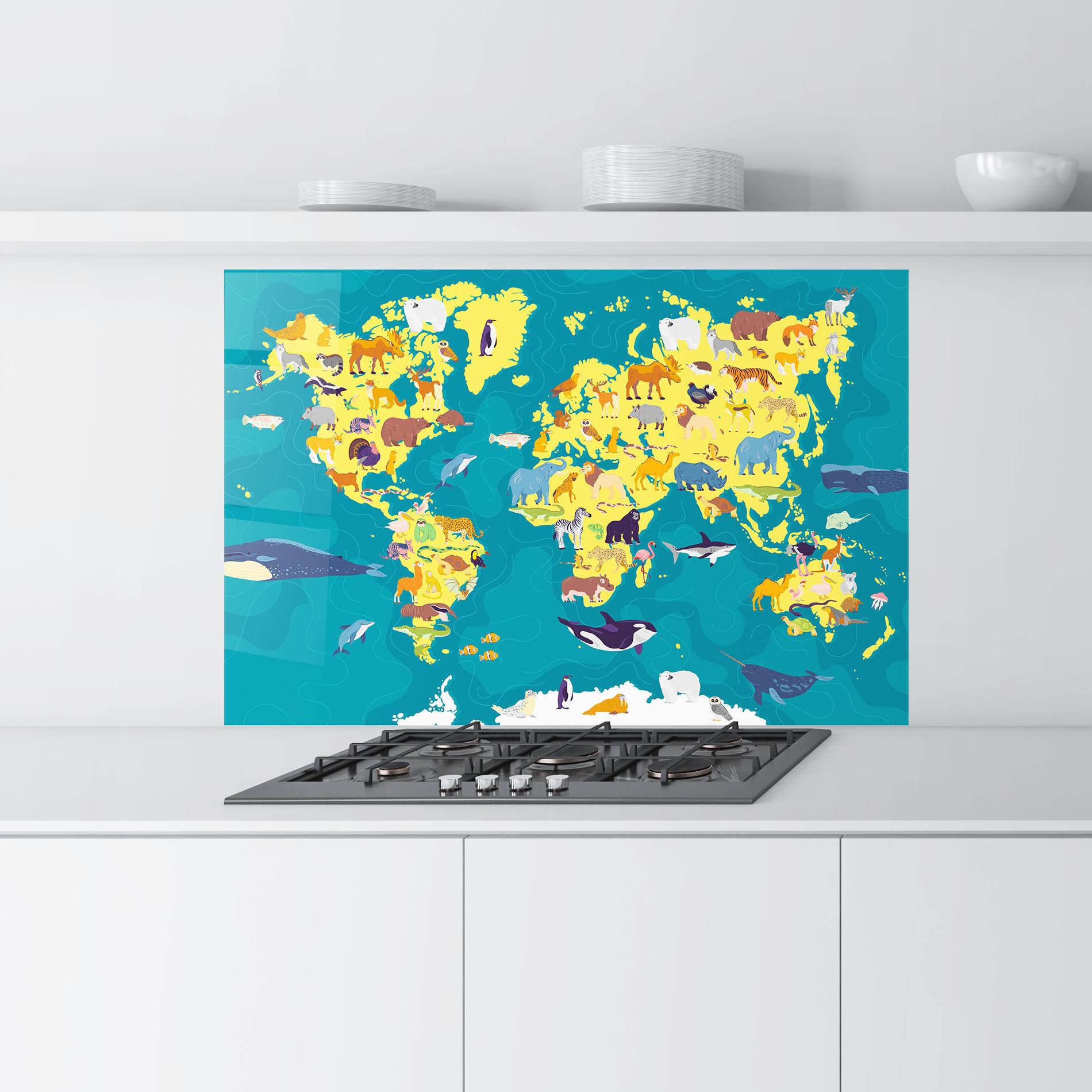 Panou Sticla Bucatarie Whale World Map mockup 9