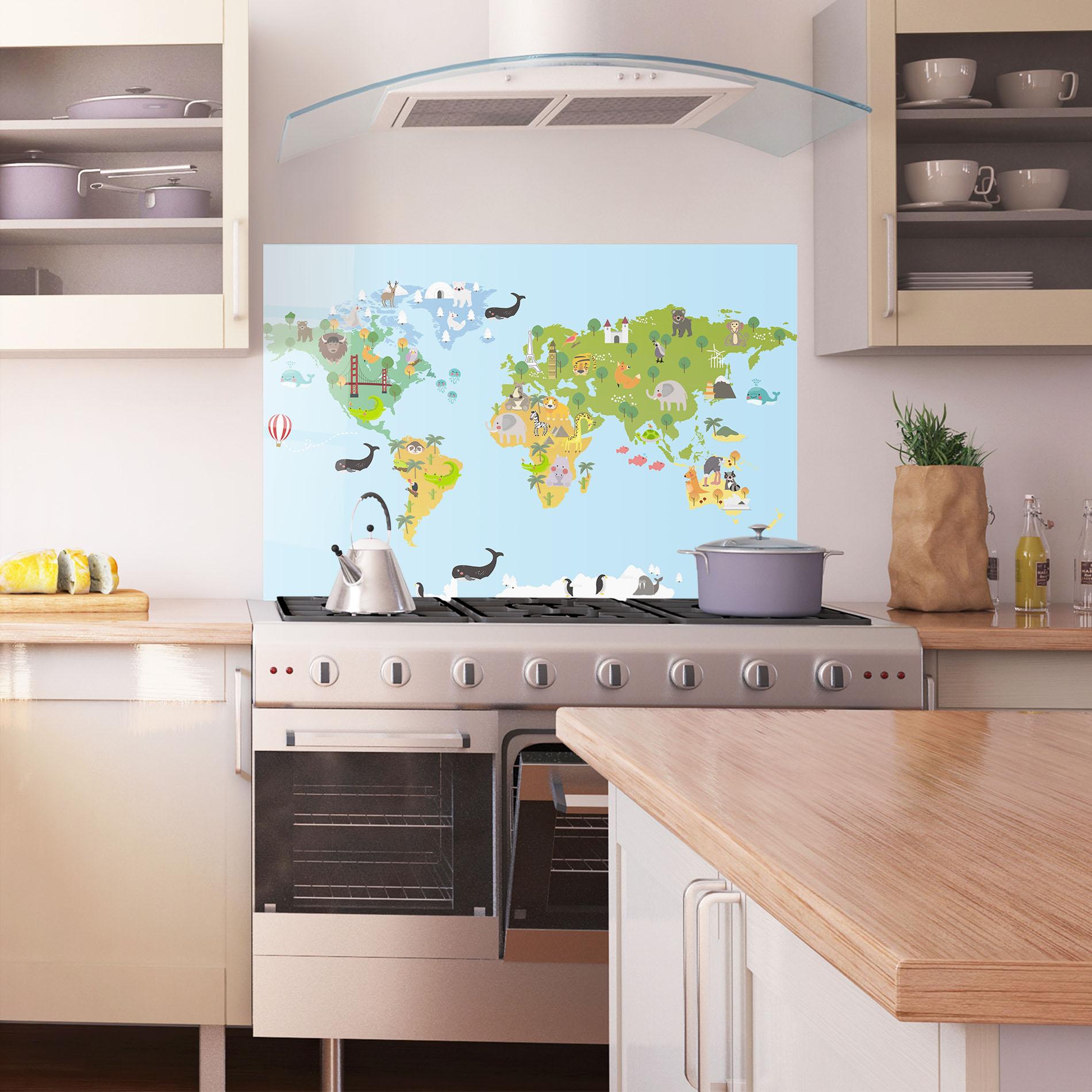 Panou Sticla Bucatarie Animals Cute Map mockup 1