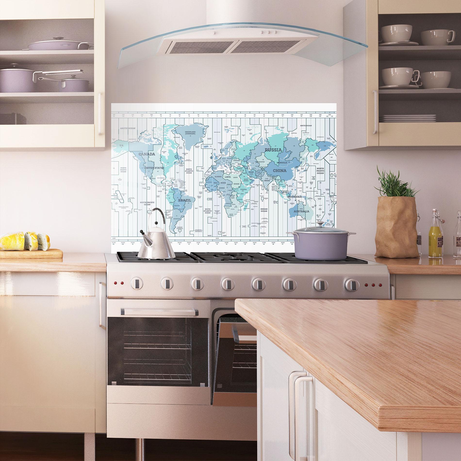 Panou Sticla Bucatarie Blue Green Map mockup 1