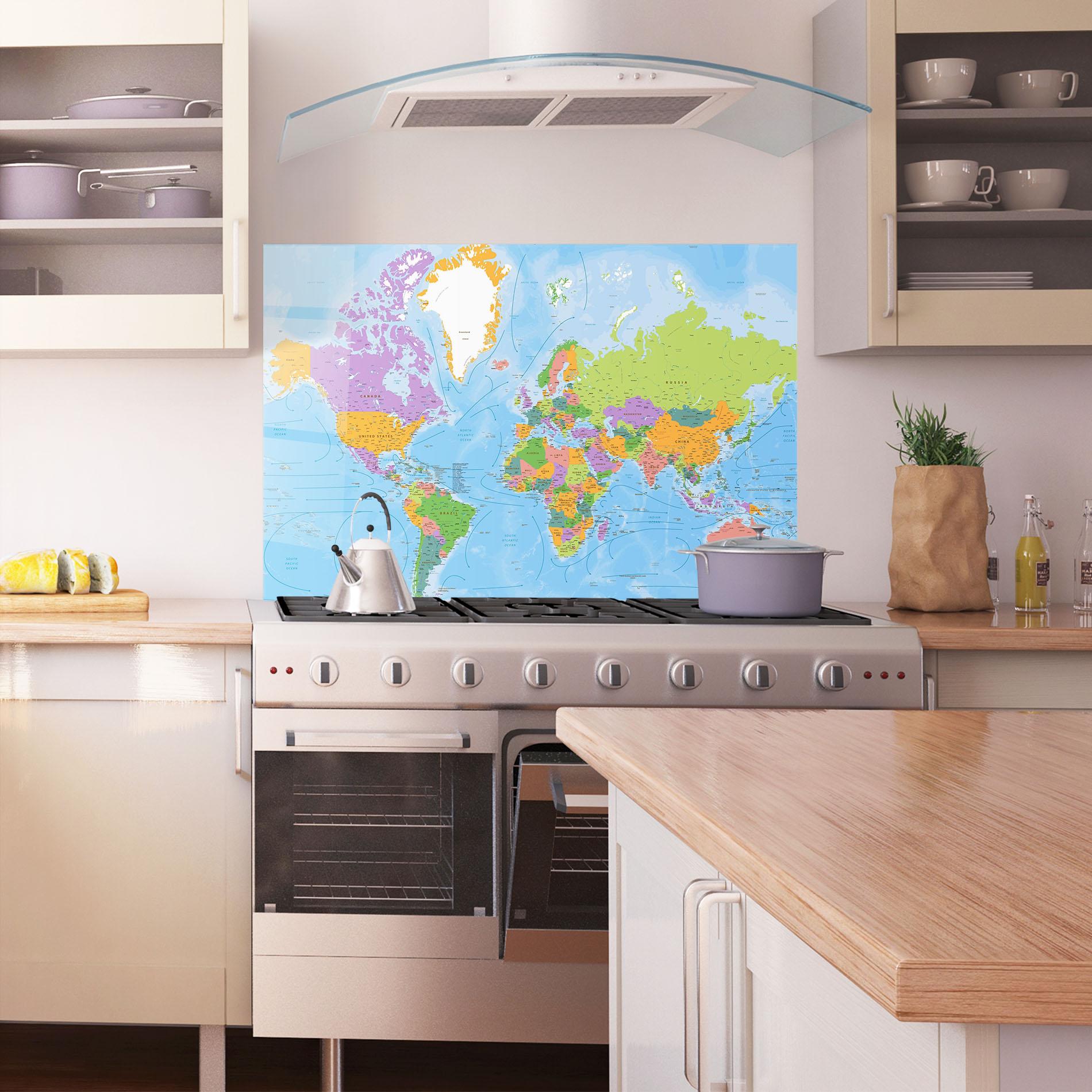 Panou Sticla Bucatarie Color World Map mockup 1
