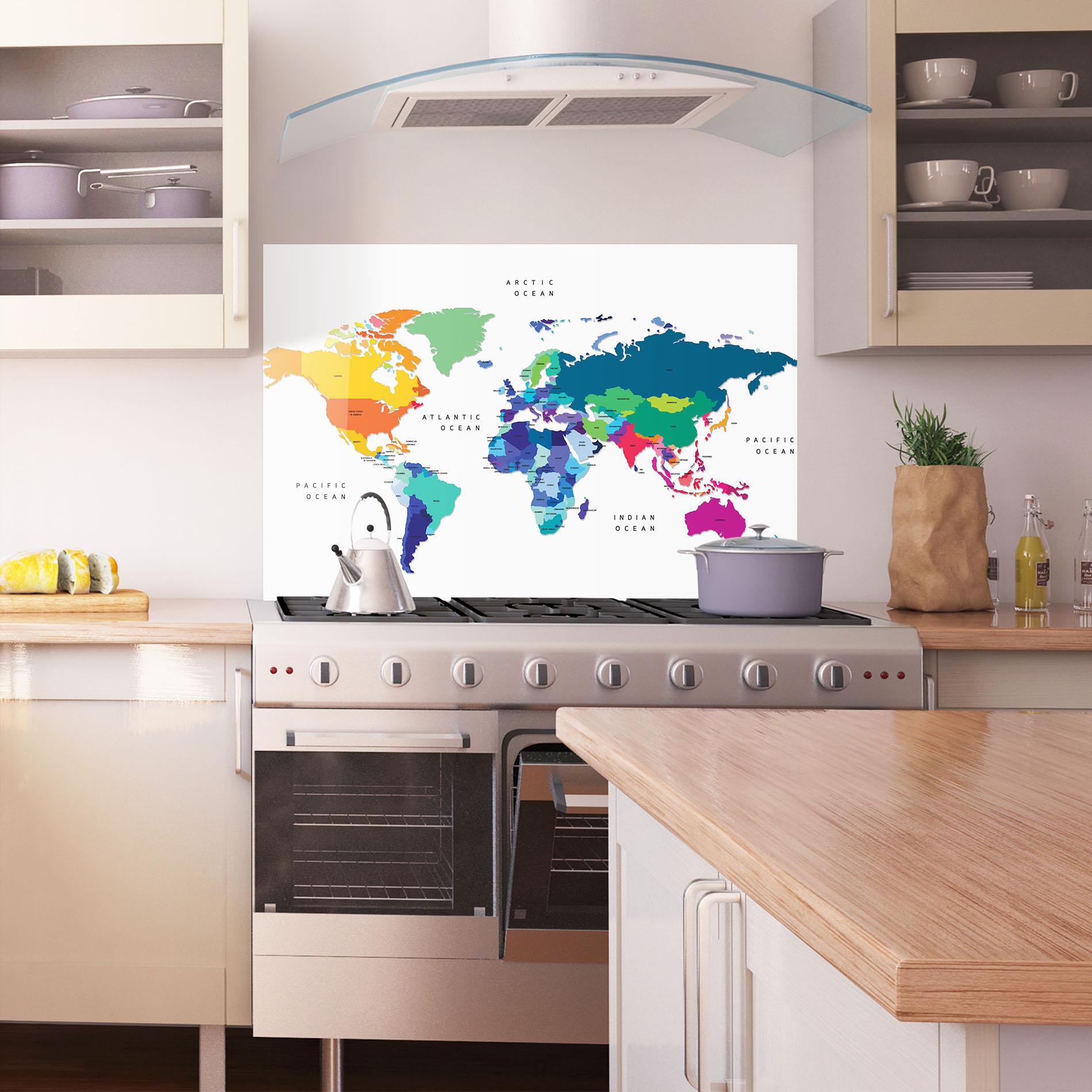 Panou Sticla Bucatarie Colored Continents Map mockup 1