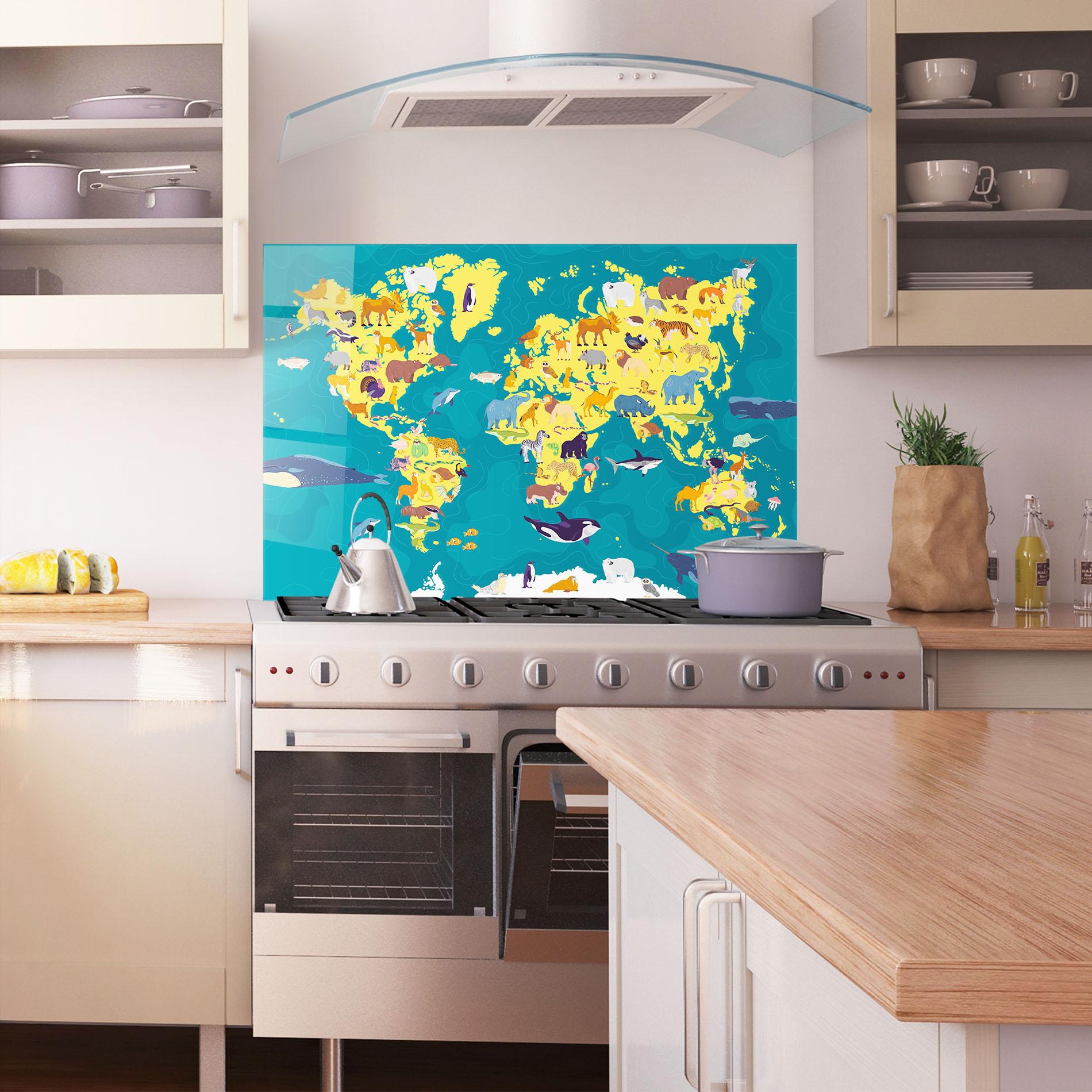 Panou Sticla Bucatarie Whale World Map mockup 1