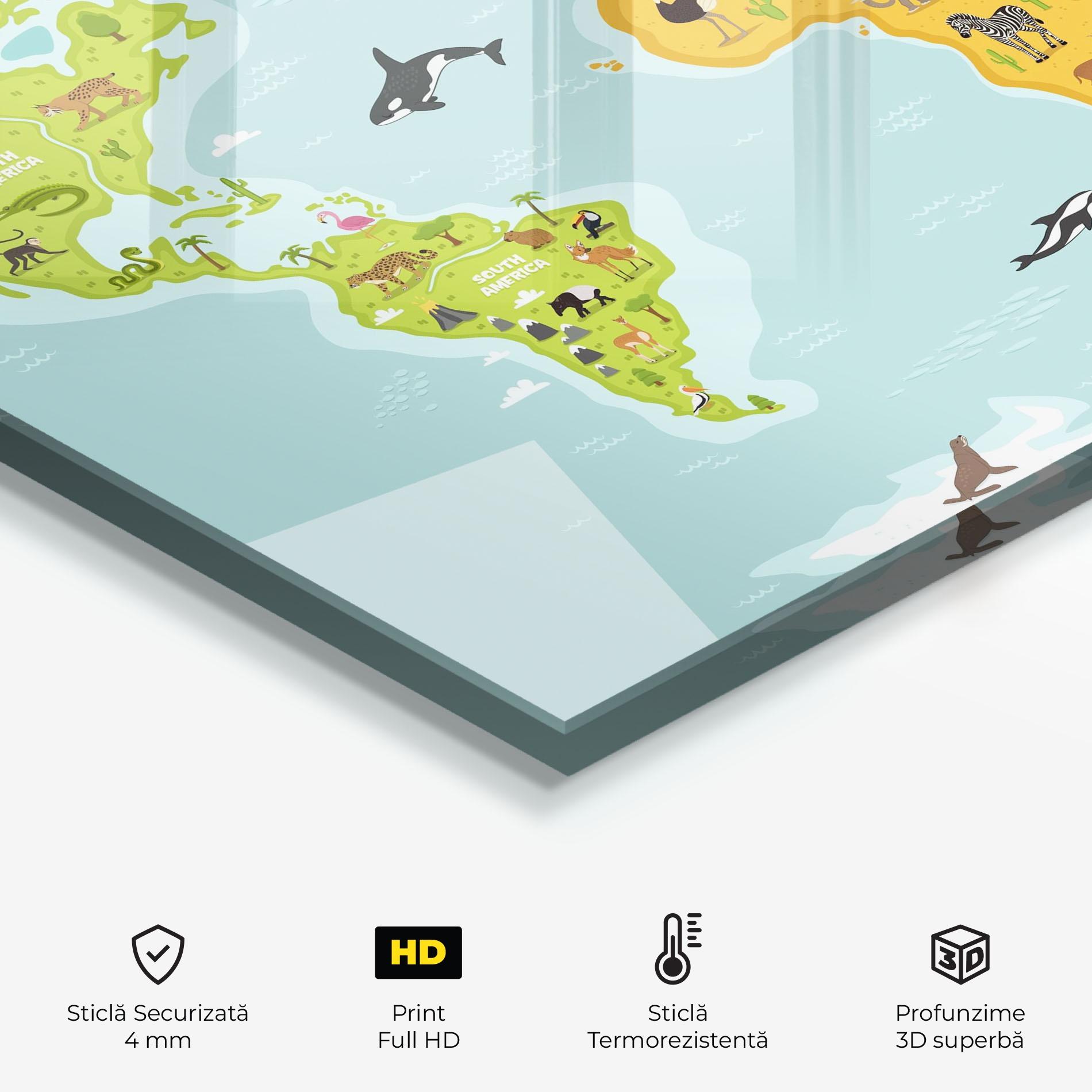 Panou Sticla Bucatarie Animals World Map mockup 2