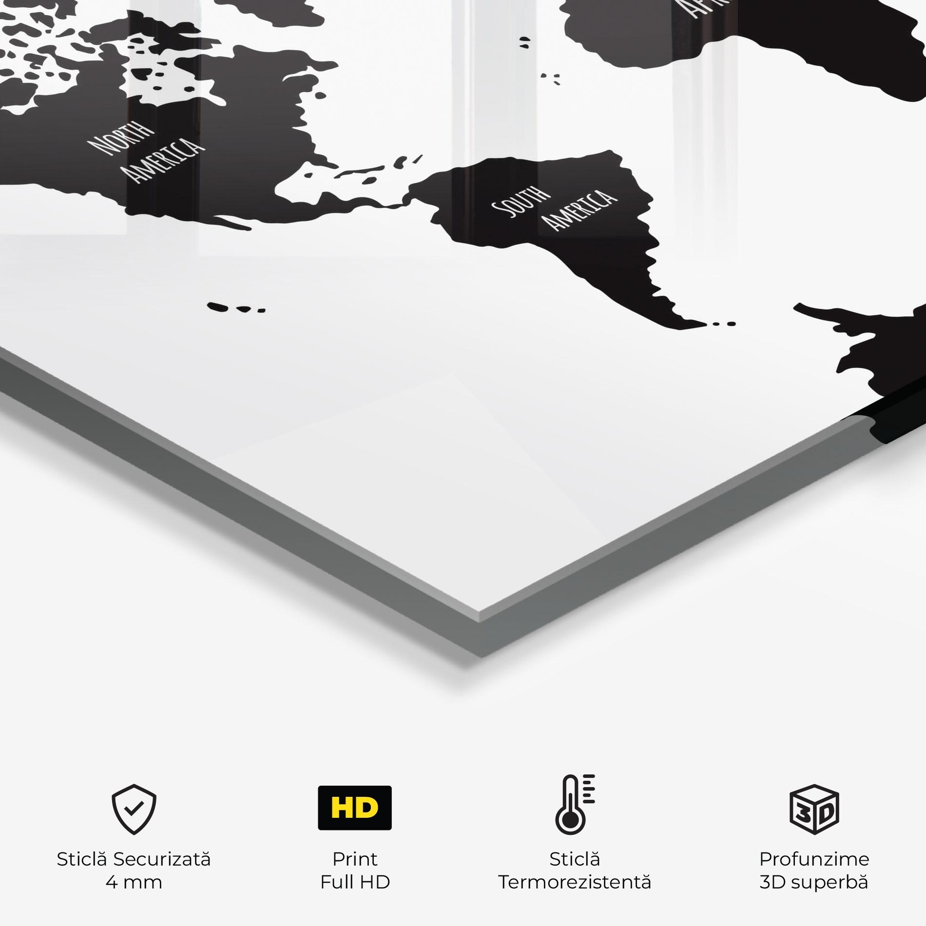Panou Sticla Bucatarie Black Map World mockup 2