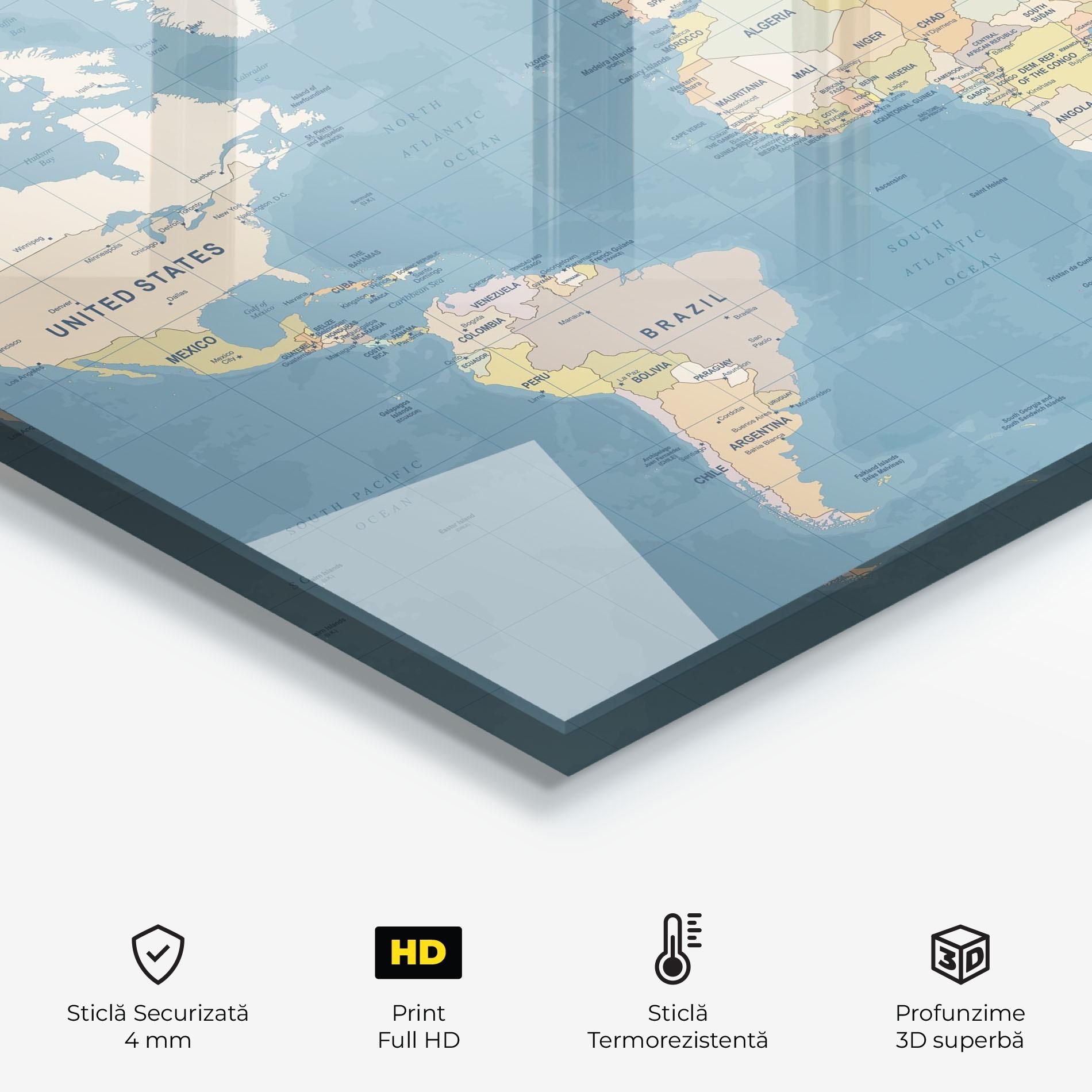Panou Sticla Bucatarie Blue World Map mockup 2