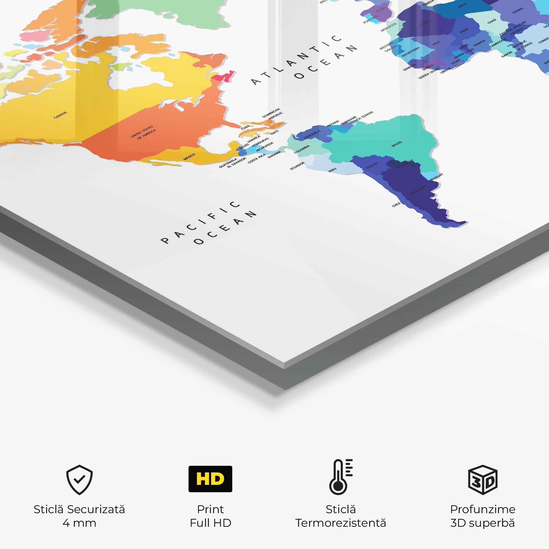 Panou Sticla Bucatarie Colored Continents Map mockup 2