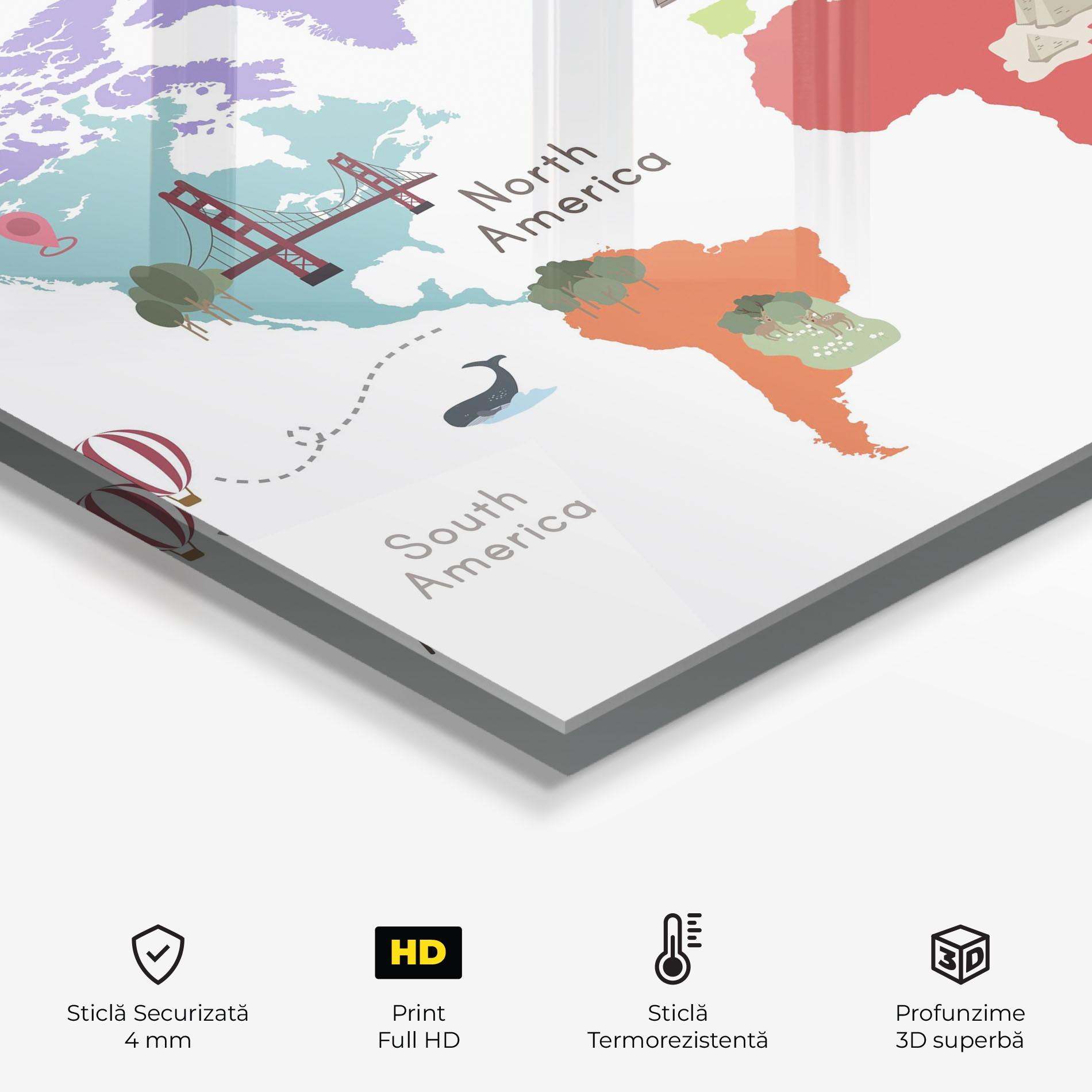 Panou Sticla Bucatarie Colored World Map mockup 2