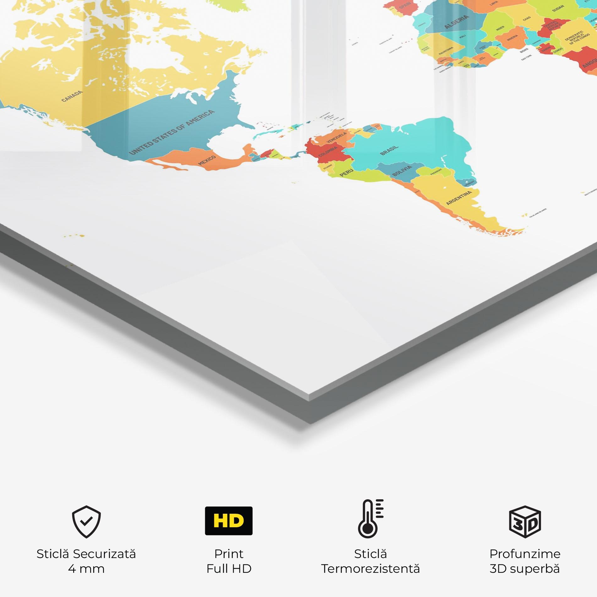 Panou Sticla Bucatarie Colorful World Map mockup 2