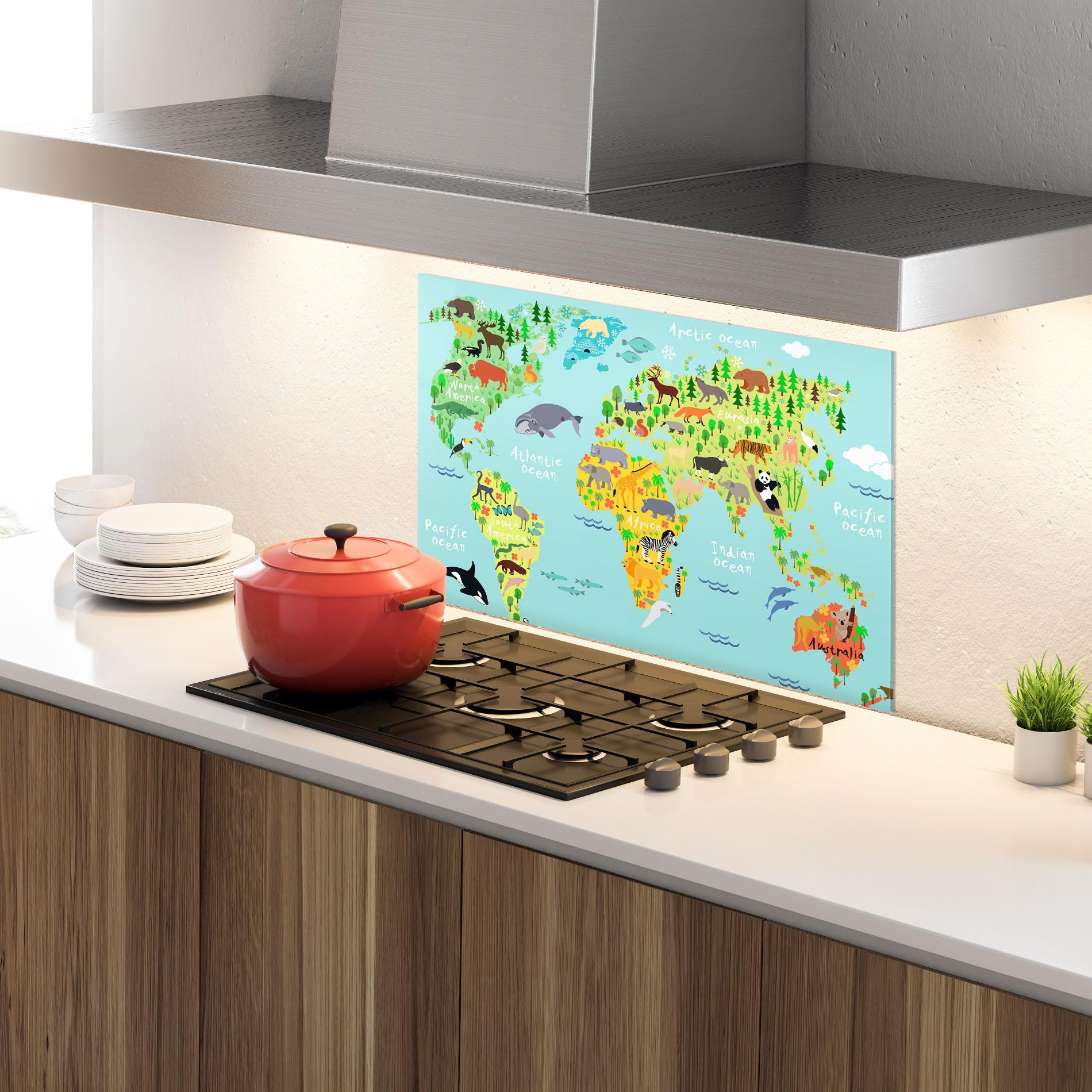 Panou Sticla Bucatarie Animal World Map mockup 4
