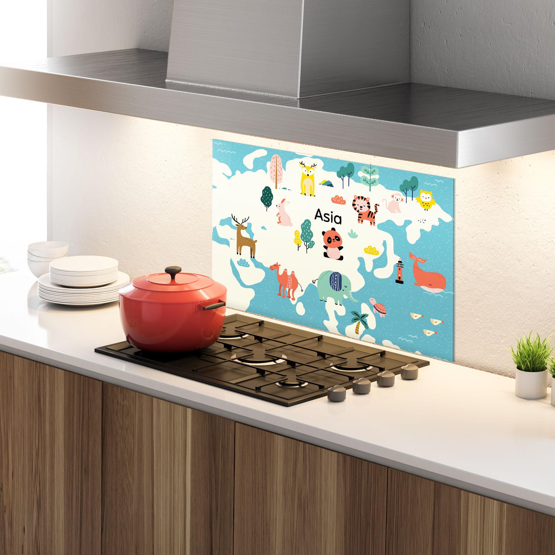 Panou Sticla Bucatarie Asia Cute Map mockup 4