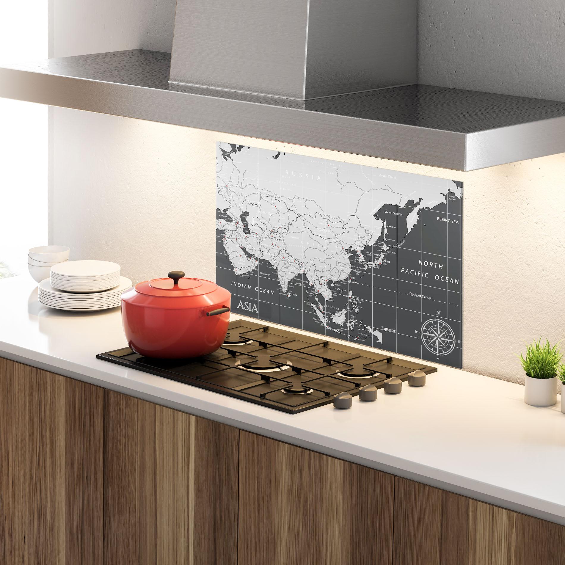 Panou Sticla Bucatarie Asia Minimal Map mockup 4