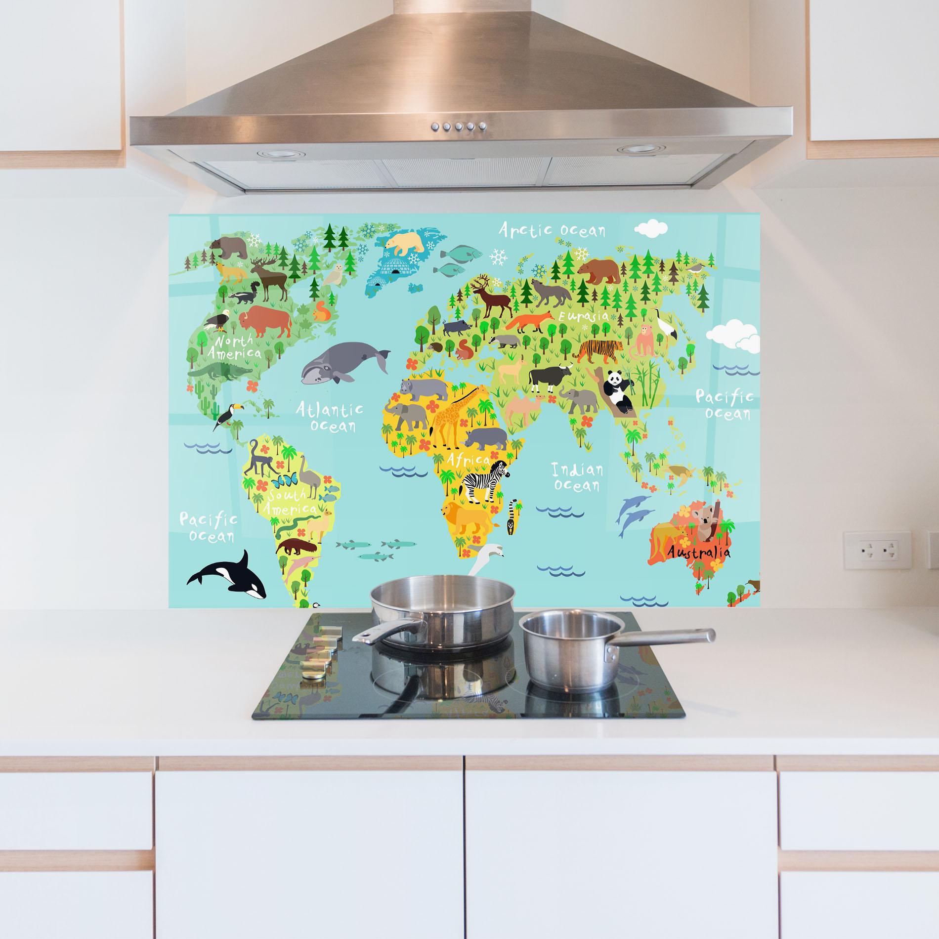 Panou Sticla Bucatarie Animal World Map mockup 5